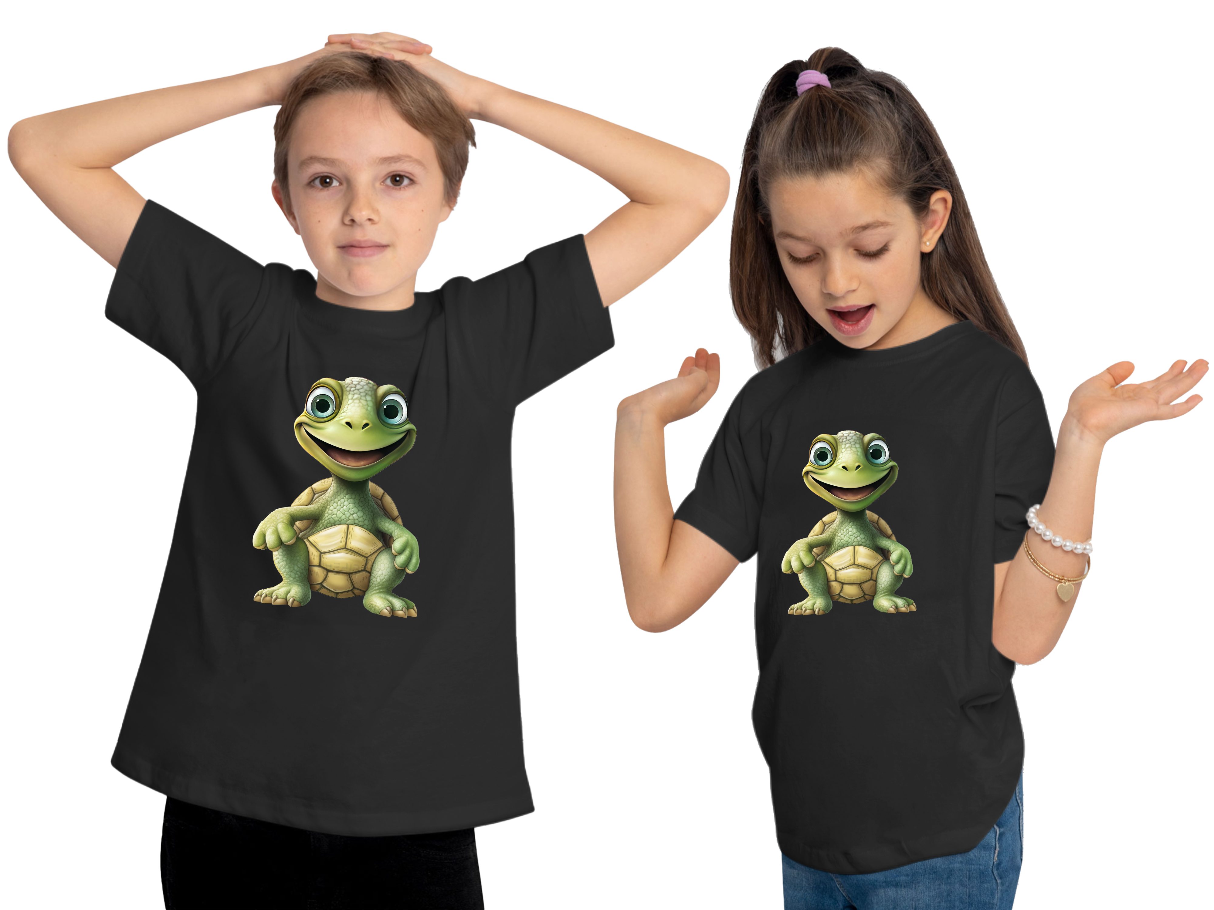 Print Shirt Baby Wildtier schwarz mit bedruckt Schildkröte Aufdruck, Kinder i279 - MyDesign24 Baumwollshirt T-Shirt