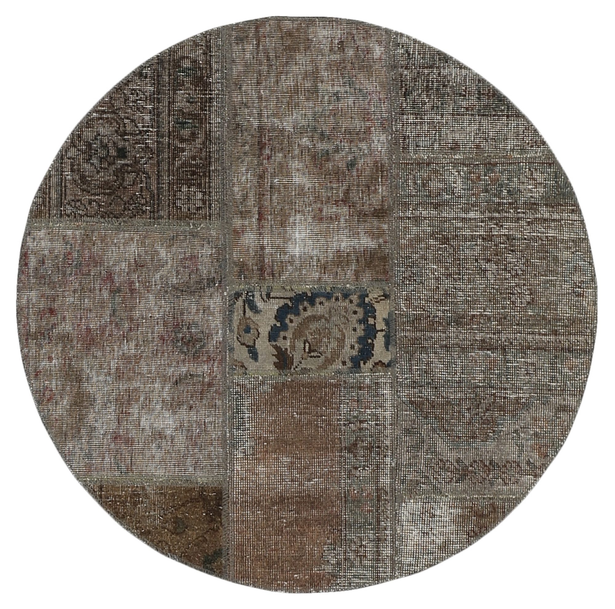 Wohnando Teppich MY-RUG Vintage Patch Work Floral & Ornamentiert 100x100cm, Rund, Höhe: 10 mm, Handgeknüpfter Teppich,Handgesponnene Wolle, mit Naturfarben gegärbt