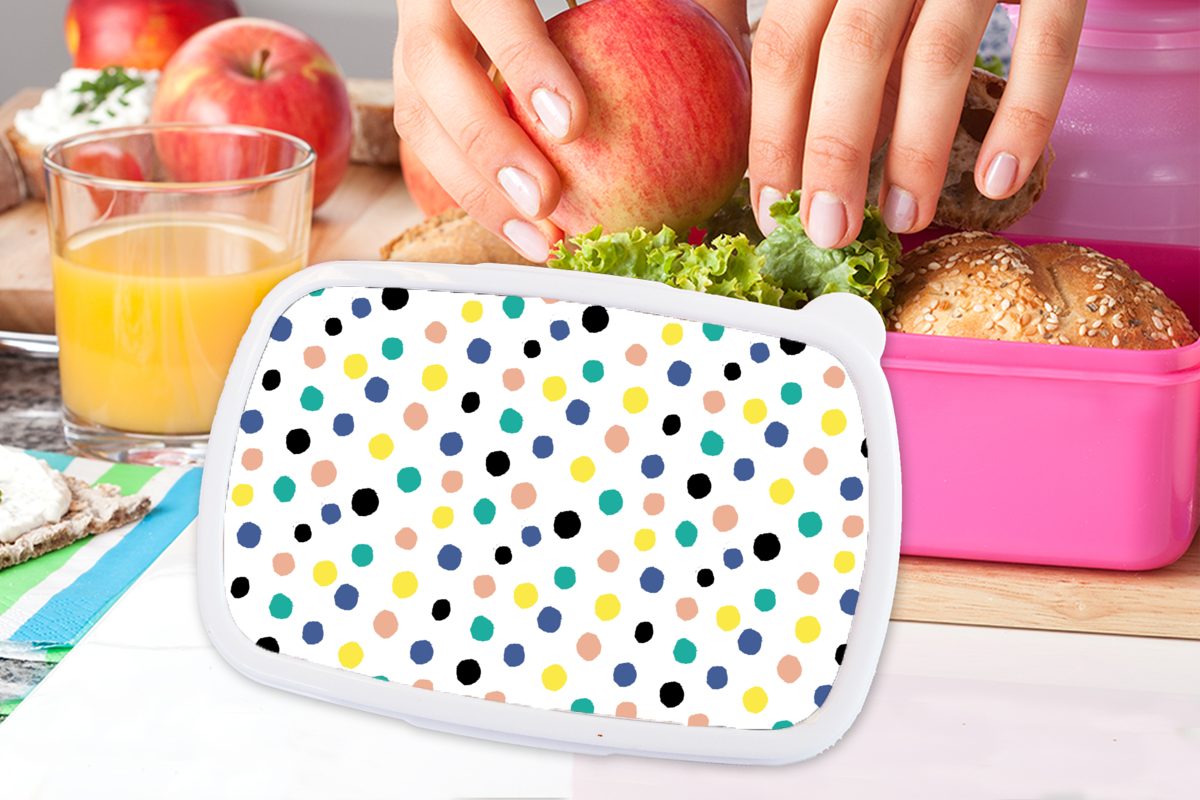 MuchoWow Lunchbox Polka dots - Gelb, Brotdose Erwachsene, (2-tlg), Mädchen, für rosa Snackbox, Muster Kunststoff, Kinder, Kunststoff Brotbox 