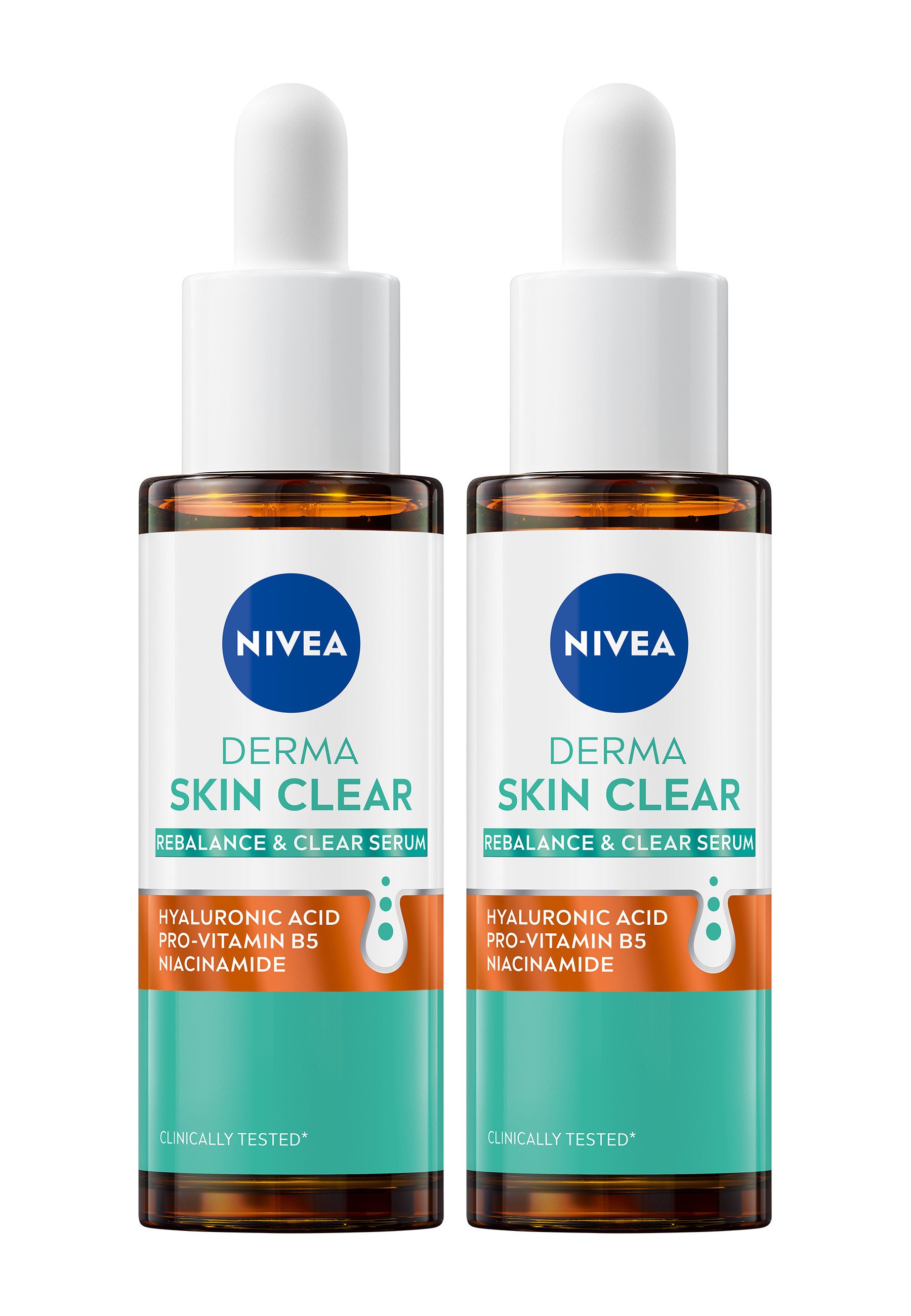 Nivea Gesichtsserum 2 x DERMA SKIN CLEAR Rebalance & Clear Serum 30 ml, 2-tlg.