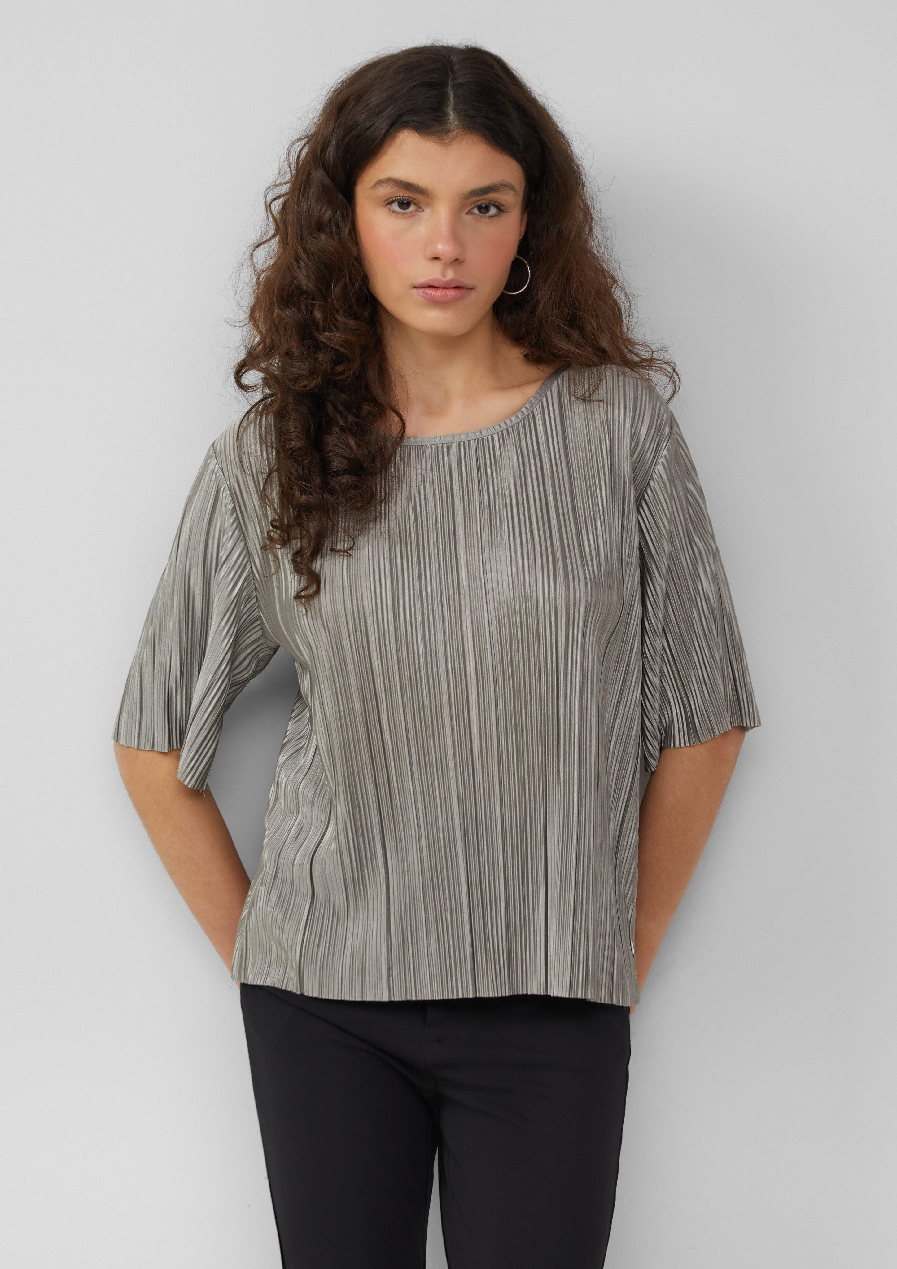 QS Kurzarmshirt Shirt mit Plisseefalten Paspel günstig online kaufen
