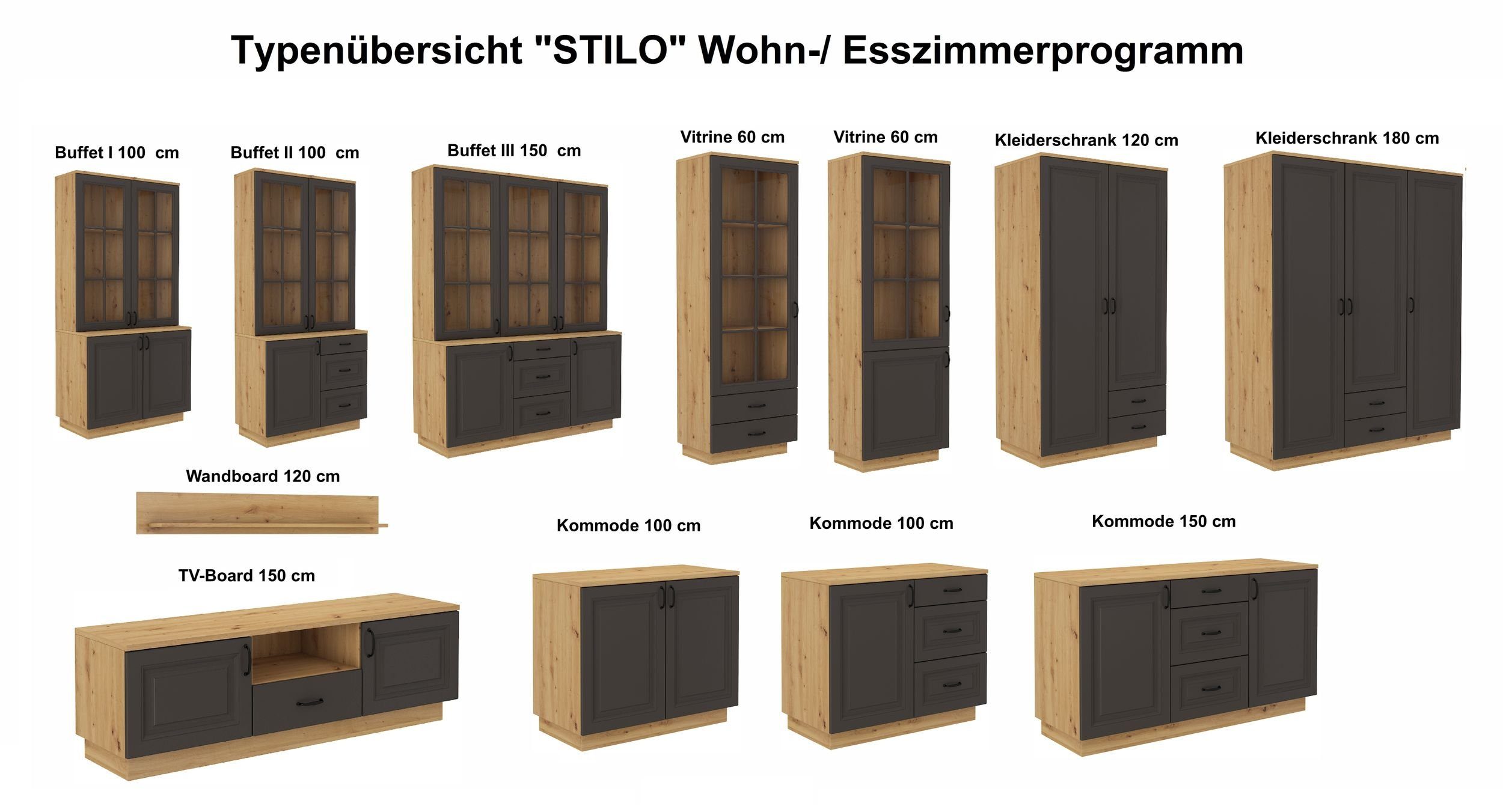 Landhaus TV-Board Lowboard Eiche (1-St) Wohnwand Grau Küchen-Preisbombe cm Stilo Artisan Sideboard, Esszimmer 150