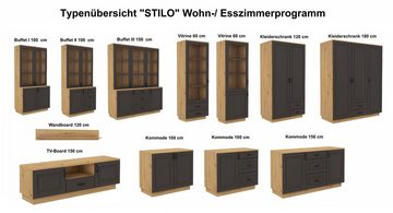 Küchen-Preisbombe Wohnwand Lowboard TV-Board Stilo 150 cm Esszimmer Landhaus Grau Eiche Artisan Sideboard, (1-St)