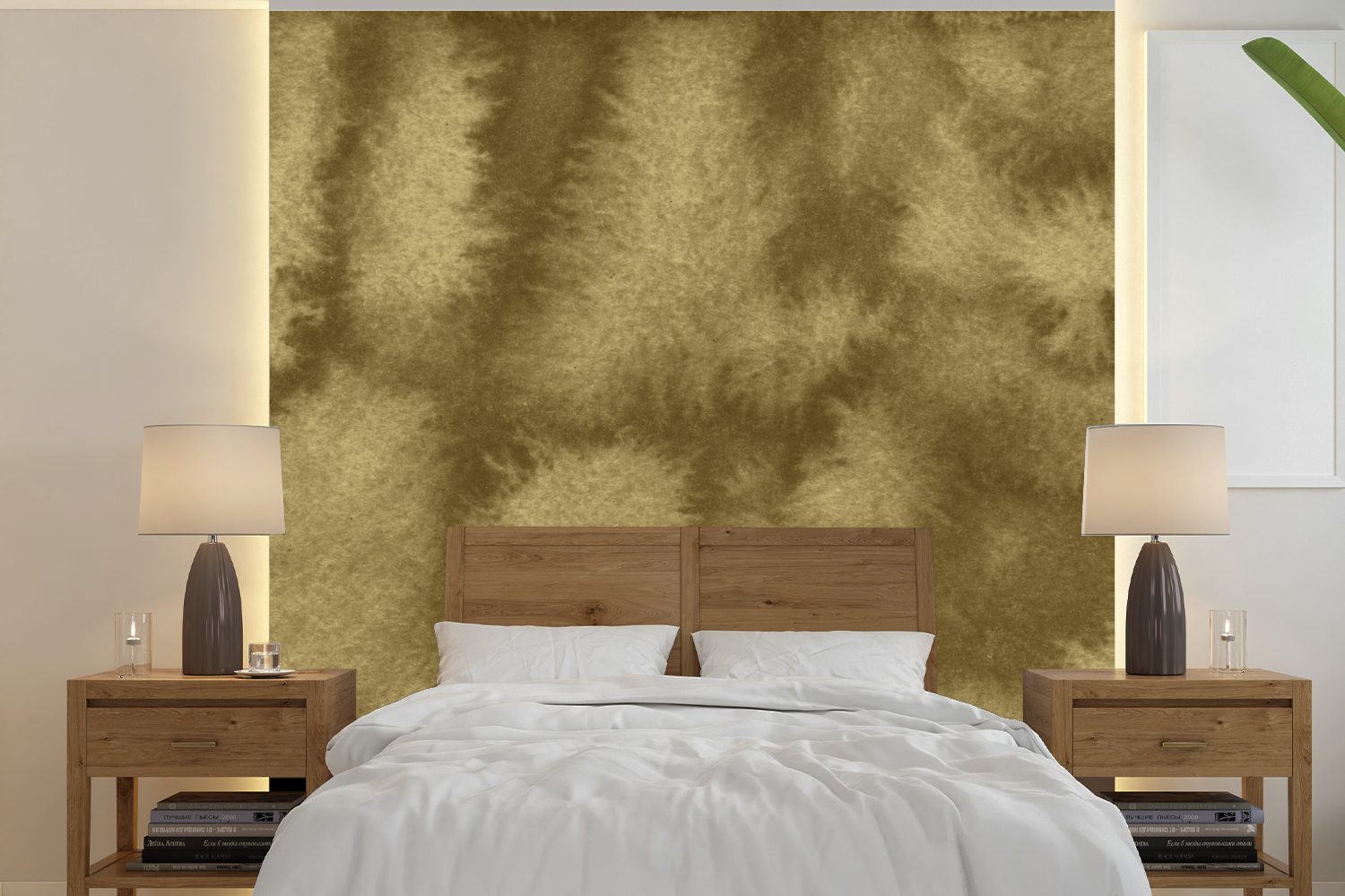 MuchoWow Fototapete Gold - Abstrakt - Farbe, Matt, bedruckt, (5 St), Vinyl Tapete für Wohnzimmer oder Schlafzimmer, Wandtapete