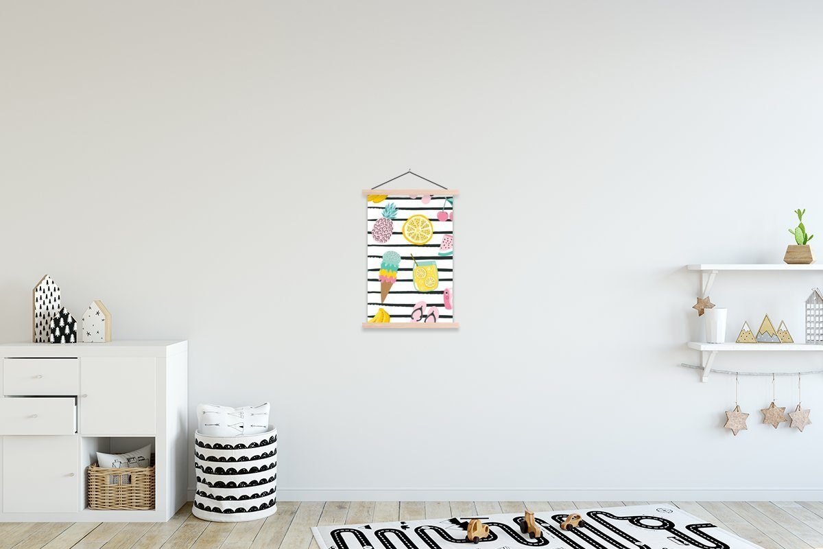 MuchoWow Poster Sommer - Objekte - Muster, (1 St), Posterleiste, Textilposter für Wohnzimmer, Bilderleiste, Magnetisch