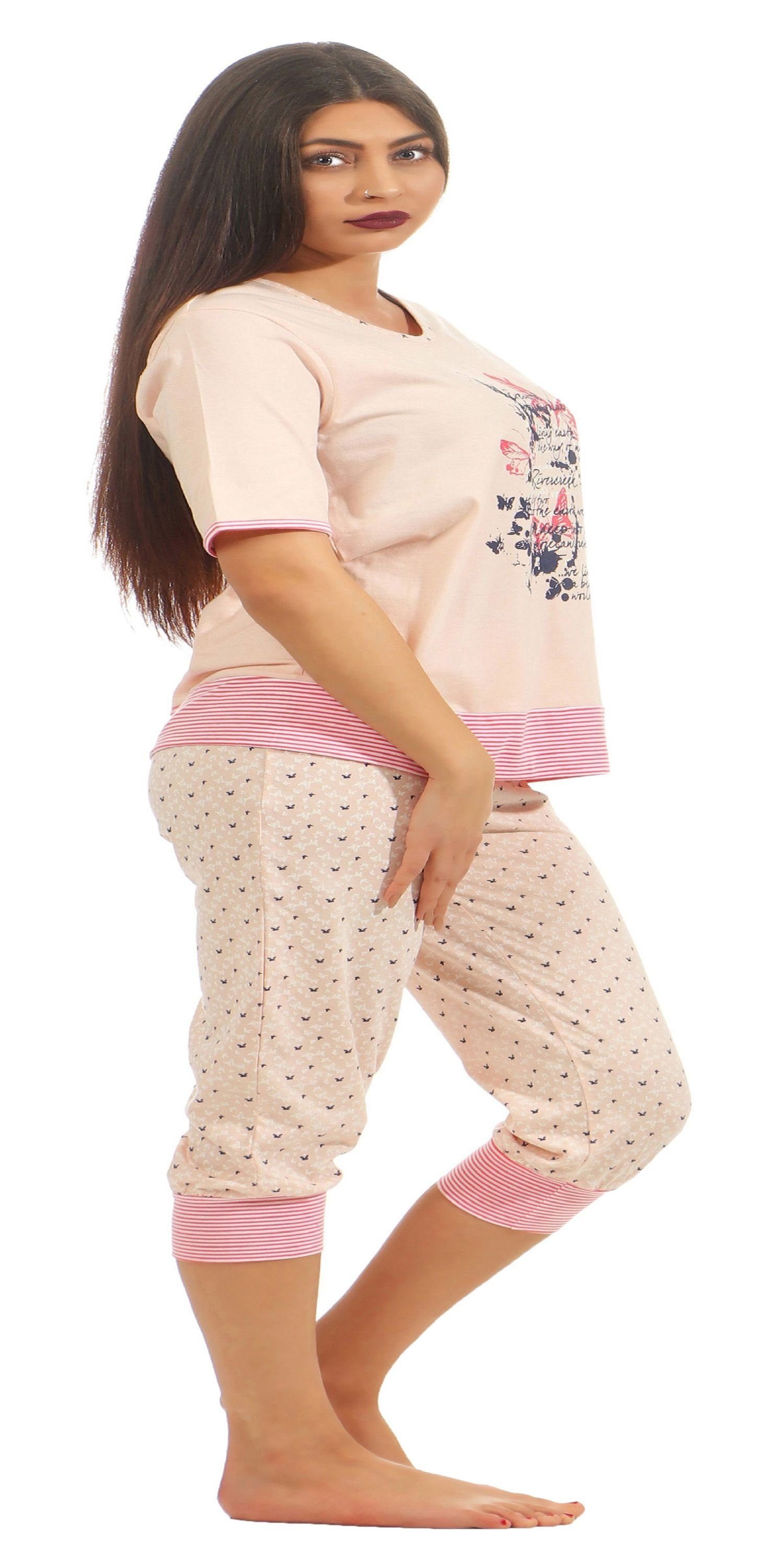 Damen Zweierpack Capri Normann Pyjama Pyjama Schlafanzüge Rundhals mit Kurzarm