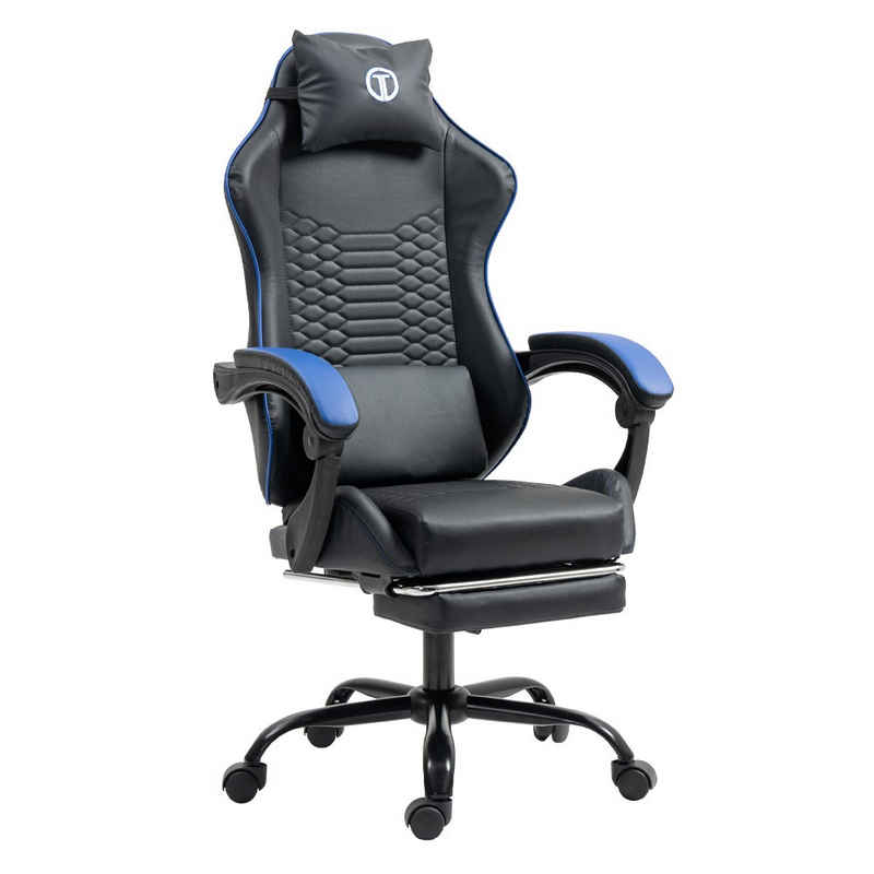 TITANO Gaming-Stuhl COBRA (Ergonomischer Bürostuhl mit verstellbarer Höhe, Kopfstütze, Lenden- & Memory-Foam-Kopfkissen, Armlehnen und Fußstütze. Racing PC Stuhl, 120kg Belastbar)