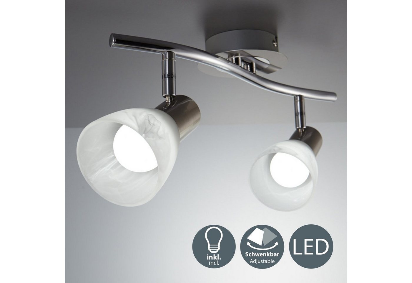 B.K.Licht LED Deckenstrahler, LED Deckenlampe Wohnzimmer schwenkbar E14 Metall Glas Spot Leuchte inkl. 5W 470lm-HomeTrends
