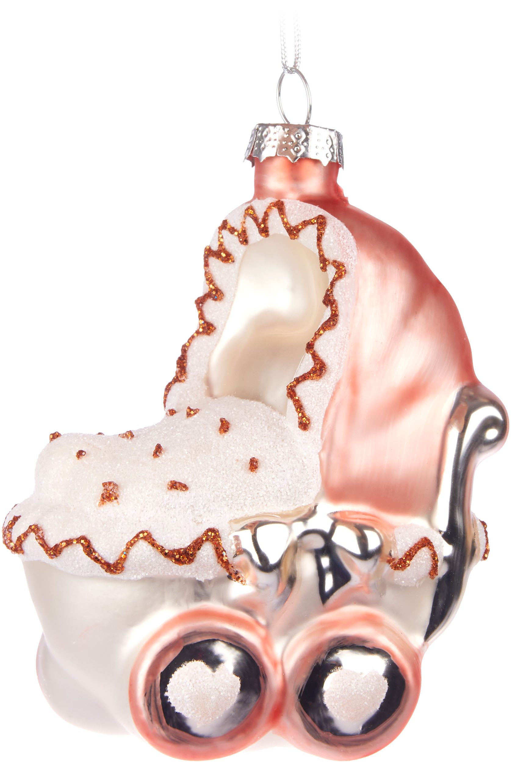 BRUBAKER Weihnachtsbaumkugel Kinderwagen - Baby Weihnachtskugel aus Glas - Handbemalte Figur (1 St), Kinder Christbaumschmuck für Jungen und Mädchen - Christbaumkugel