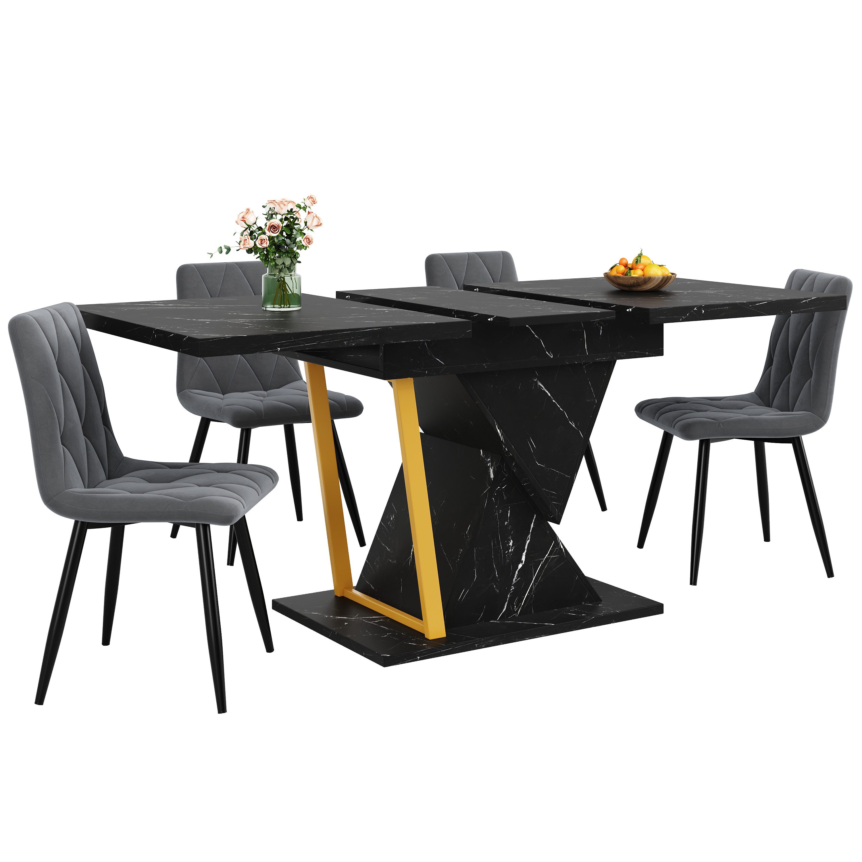 ANYSUN Esstisch 110–140cm ausziehbar für 6 Personen Schwarze Oberfläche (Set, 1 Tisch), Breite 110 cm