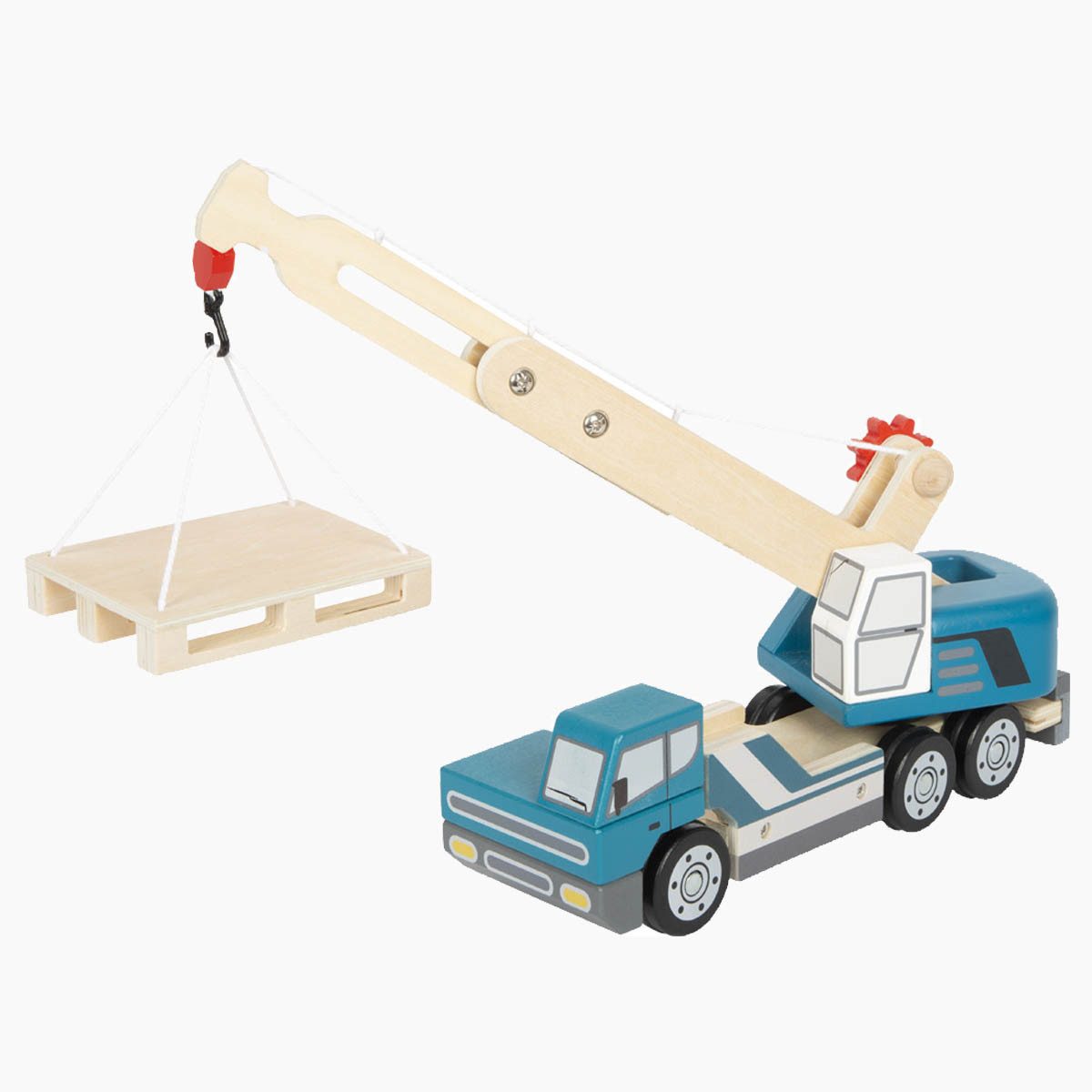 small foot GmbH & Co. KG Spielzeug-Krankenwagen Kranwagen mit Palette, (Packung, 2-tlg., set), Kranarm schwenkbar und ausziehbar mit beweglichem Haken