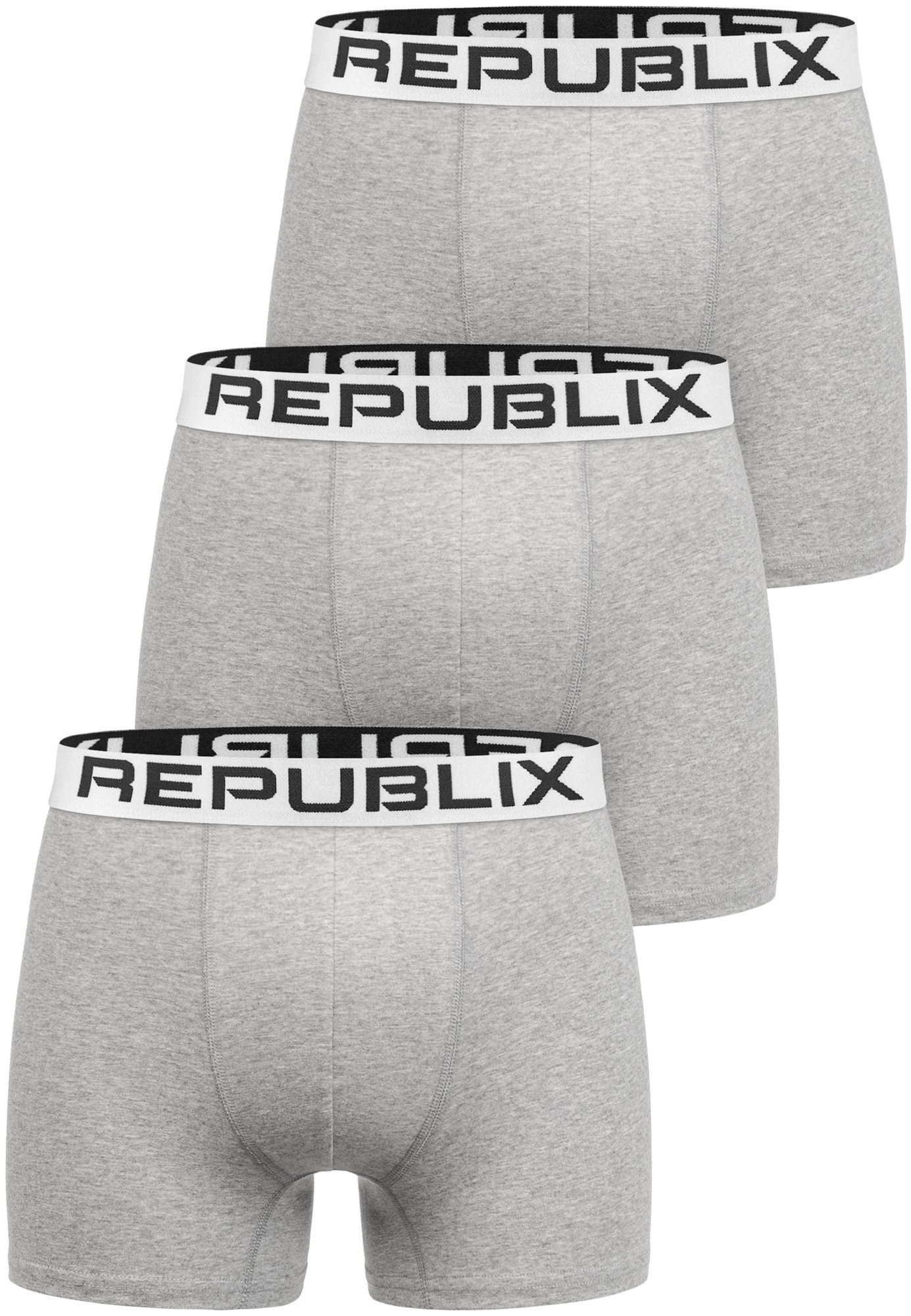 REPUBLIX Boxershorts DON (3er-Pack) Herren Grau/Weiß Männer Unterhose Unterwäsche Baumwolle