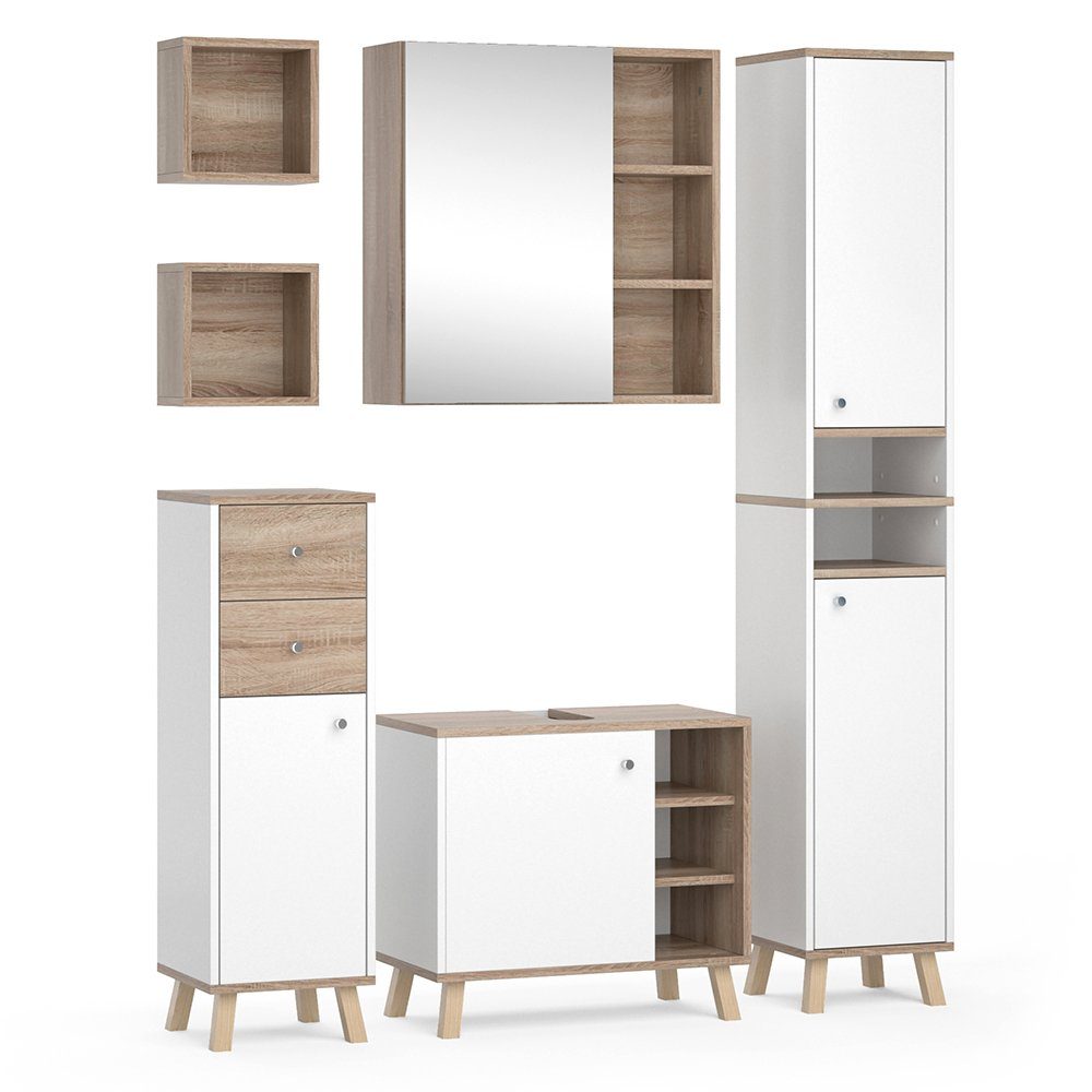Vicco Badmöbel-Set Senyo, Weiß/Sonoma, 5 Teile, günstig online kaufen