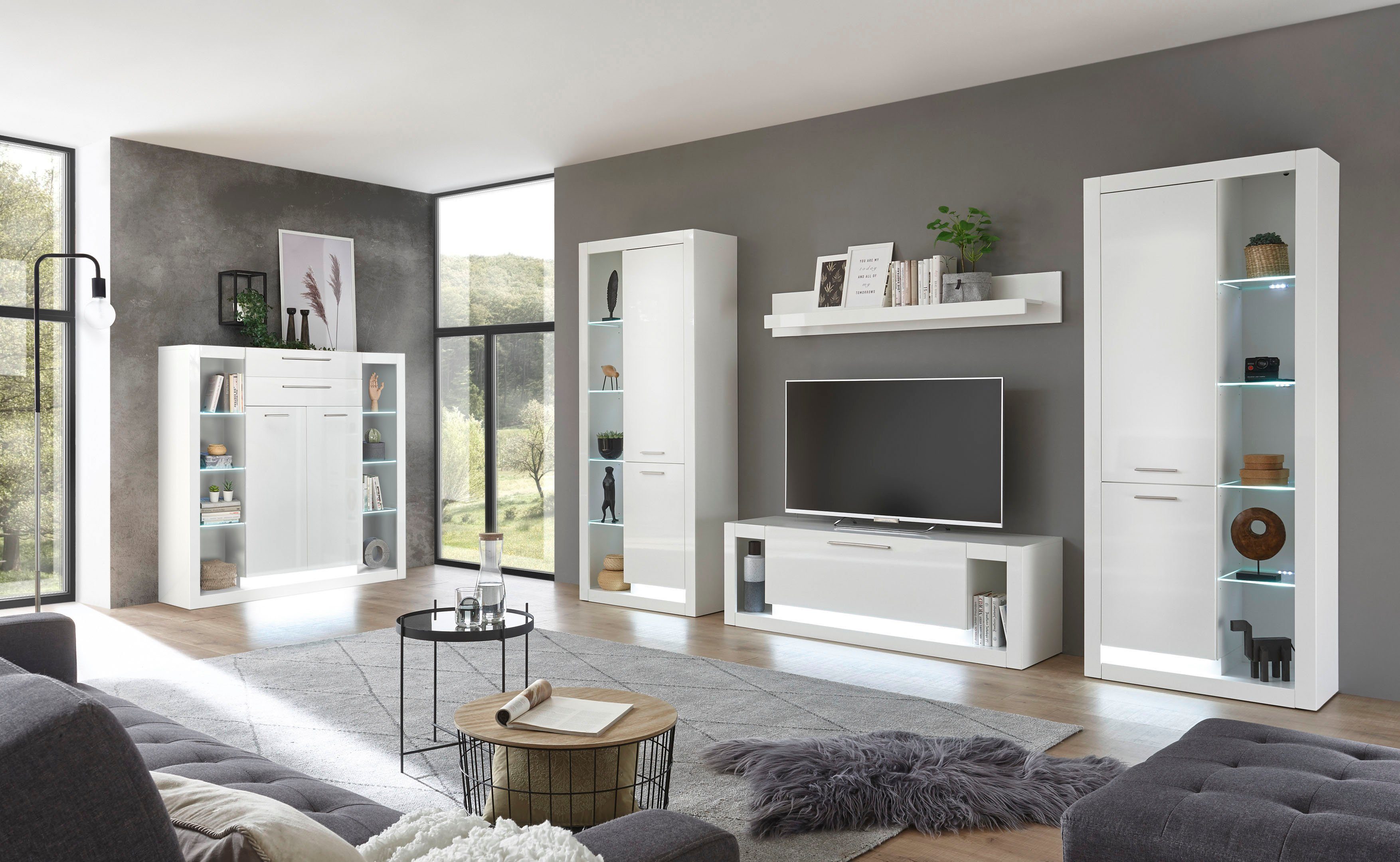 Home affaire Wohnwand Meran, (3-St., Stauraumvitrine, Lowboard, Wandregal)