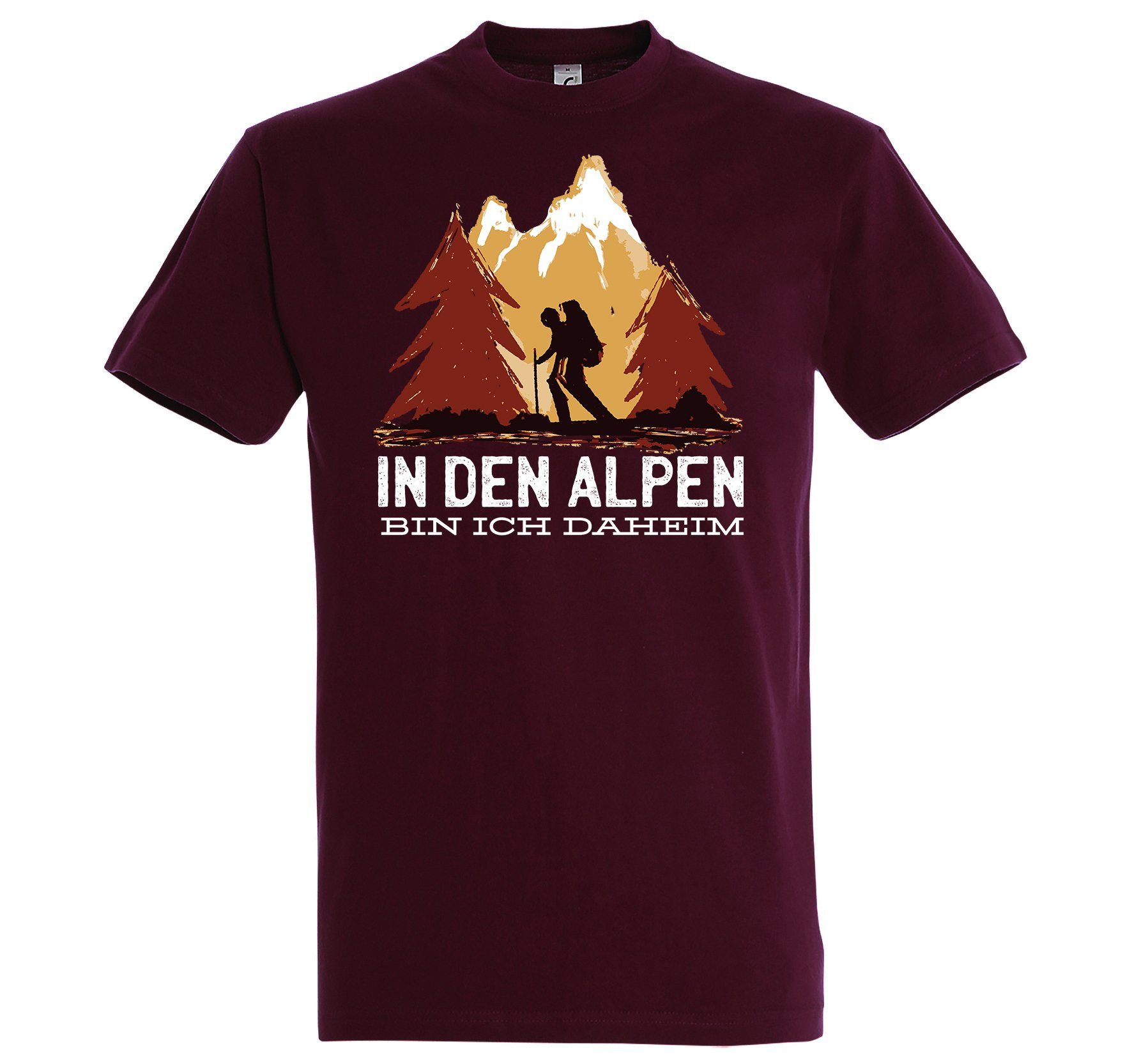 Youth Designz T-Shirt In Den Alpen Bin Ich Daheim Herren Shirt mit trendigem Frontprint Burgund