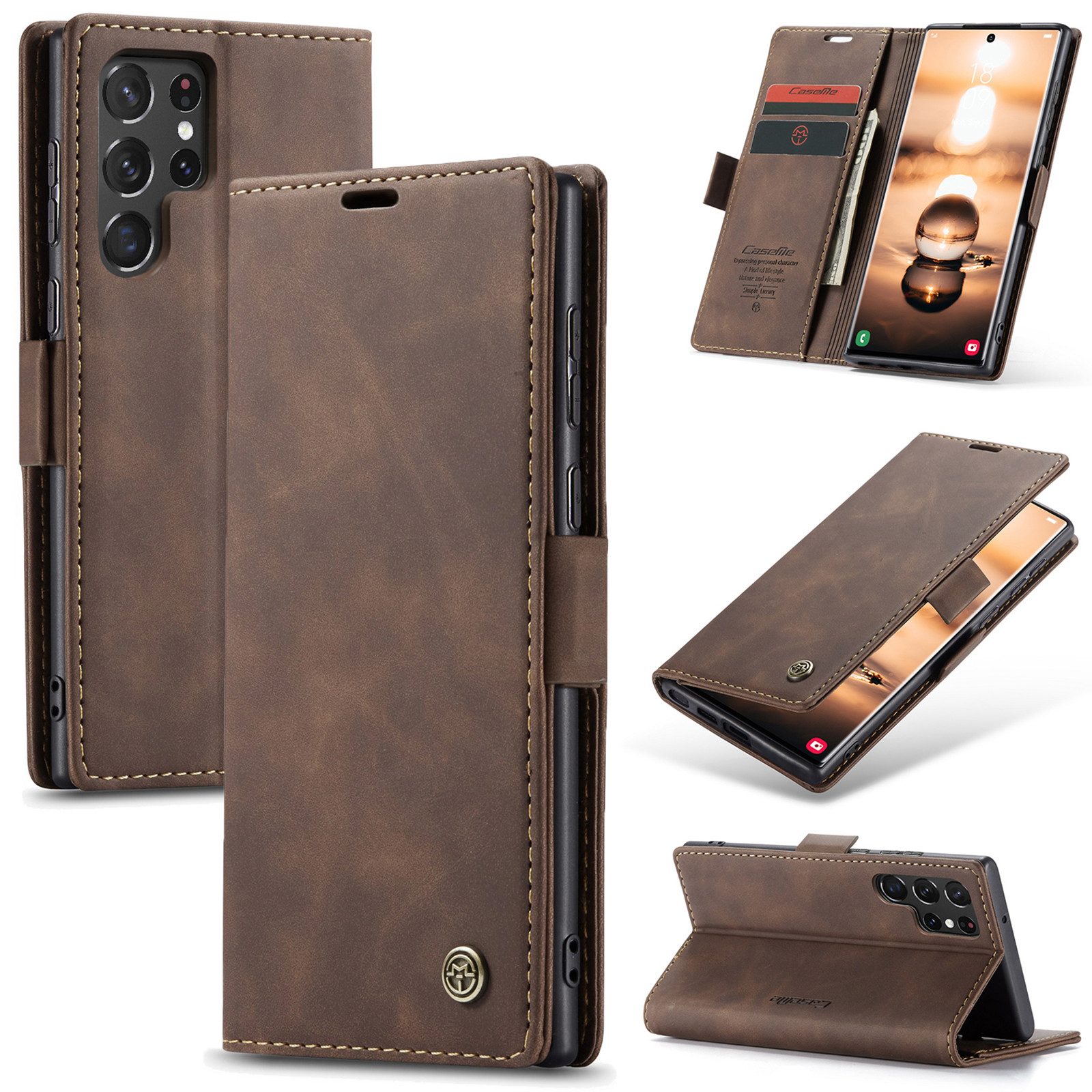 Handyhülle Premium Hülle Klapphülle Retro Leder Handy Tasche für Samsung Modelle