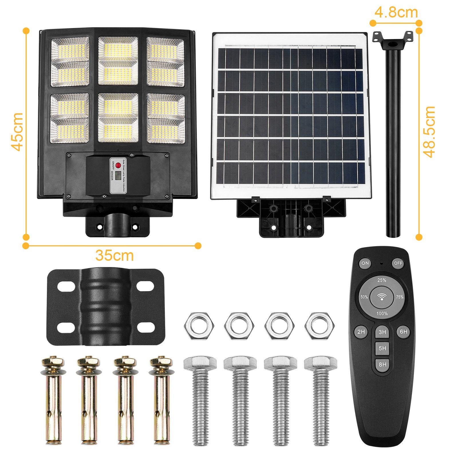 Rosnek LED Außen-Wandleuchte Solar, Bewegungsmelder, Wasserdicht, für Parkplatz Basketballplatz, Weiß(6500K), 40000-80000lm, Fernsteuerung