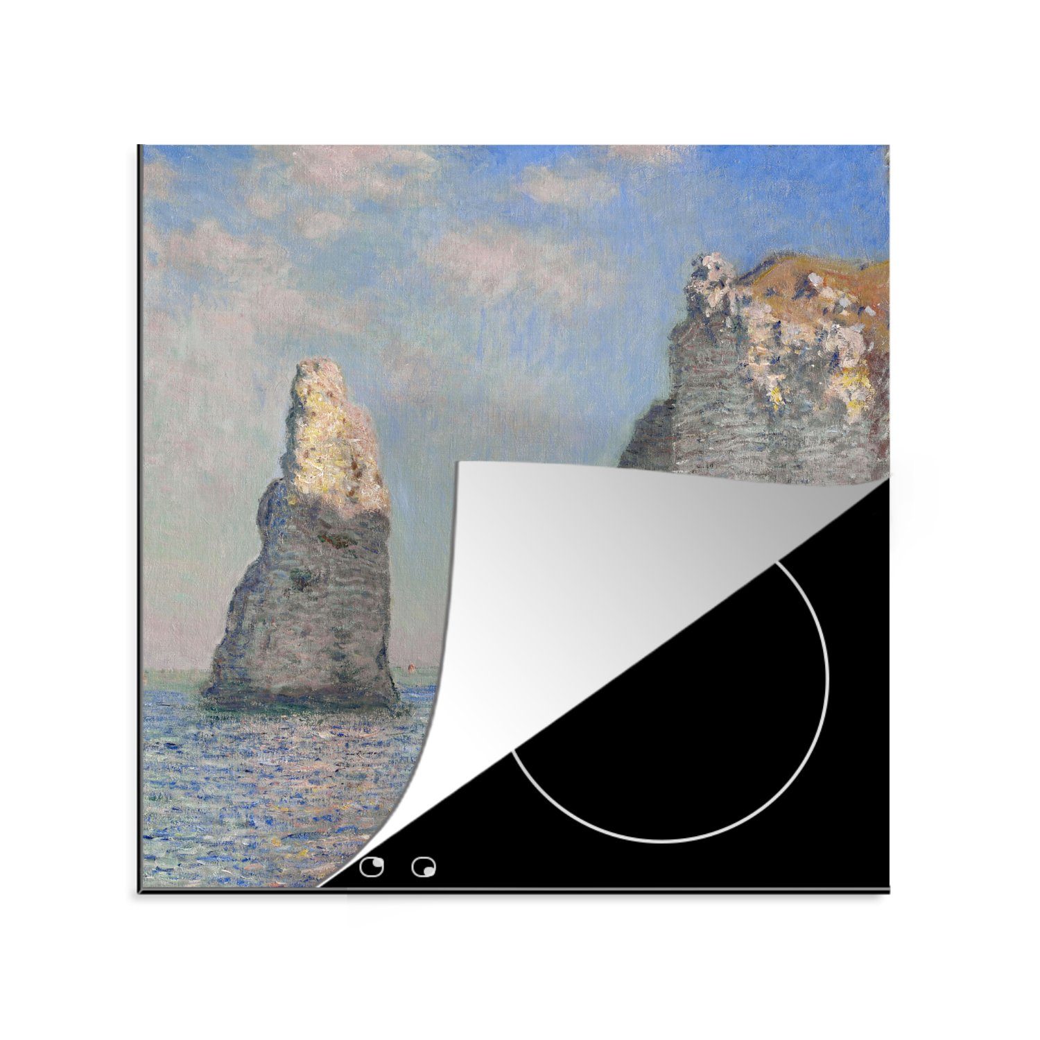 MuchoWow Herdblende-/Abdeckplatte Der Nadelfelsen und die Porte d'Aval - Claude Monet, Vinyl, (1 tlg), 78x78 cm, Ceranfeldabdeckung, Arbeitsplatte für küche