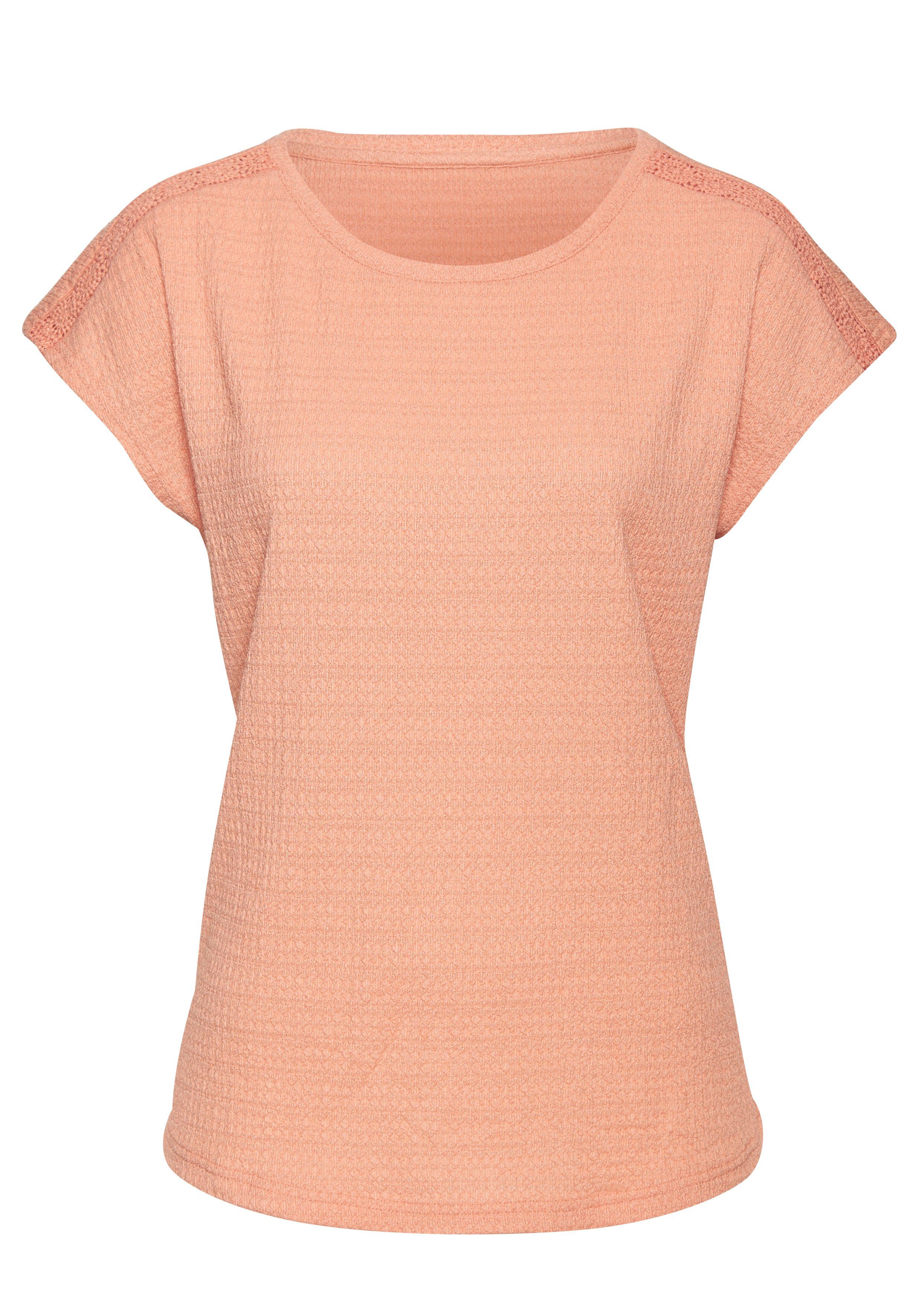 Vivance Kurzarmshirt mit dekorativem Häkeleinsatz (2er-Pack) aus bügelfreier Crêpe-Qualität