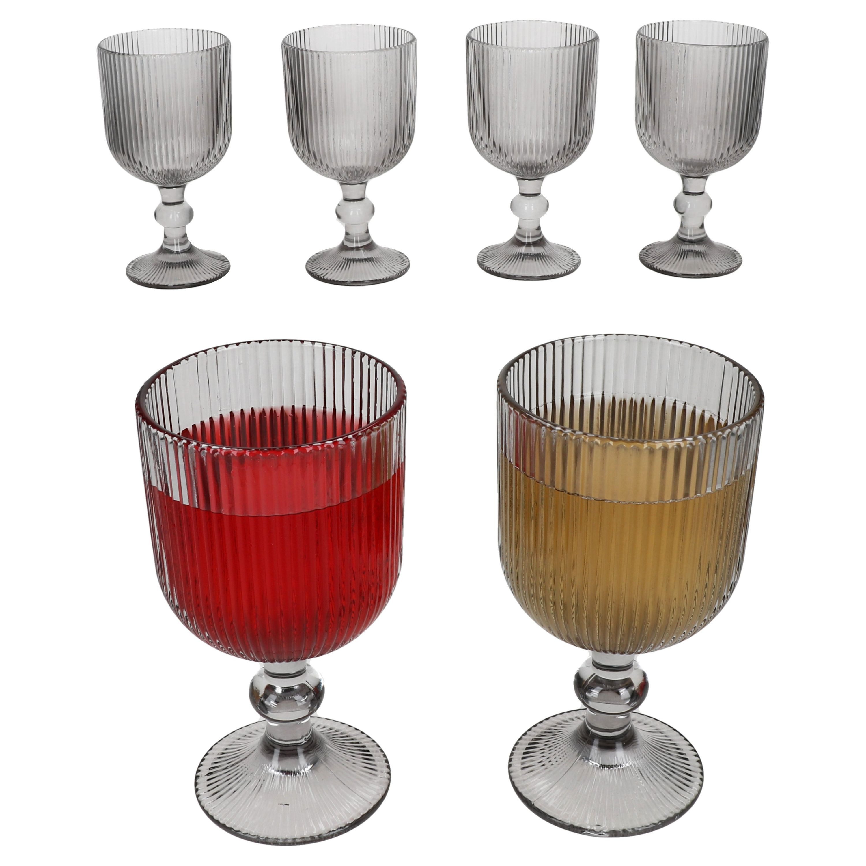 MamboCat Weinglas Agata 6x Rotweingläser grau 290ml Glas Relief Weißwein-Kelch Rotwein, Glas