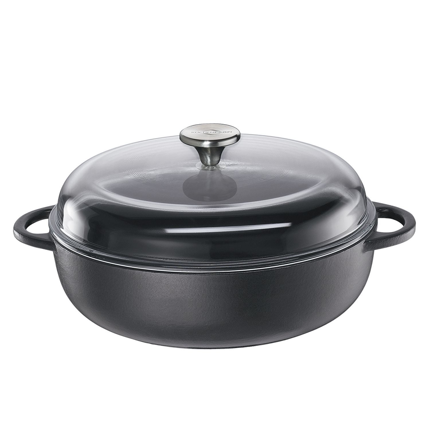 Küchenprofi Bratpfanne Provence Bauernpfanne mit Glasdeckel Schwarz 28 cm, Gusseisen