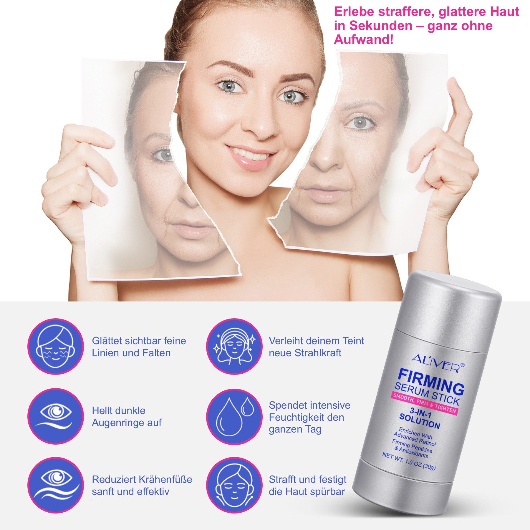 ALIVER Anti-Falten-Serum Anti-Aging Retinol Serum Hautpflege Straffung Feuchtigkeit Stick, 3-tlg., Anti-Falten, Anti-Aging, Retinol, Serum