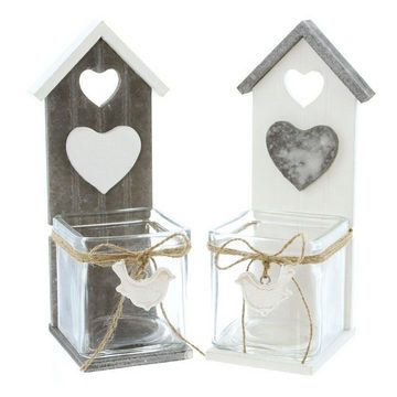 Home-trends24.de Windlicht Vogel Teelichthalter Häuschen Kerzenhalter mit Glasaufsatz 2er-Set