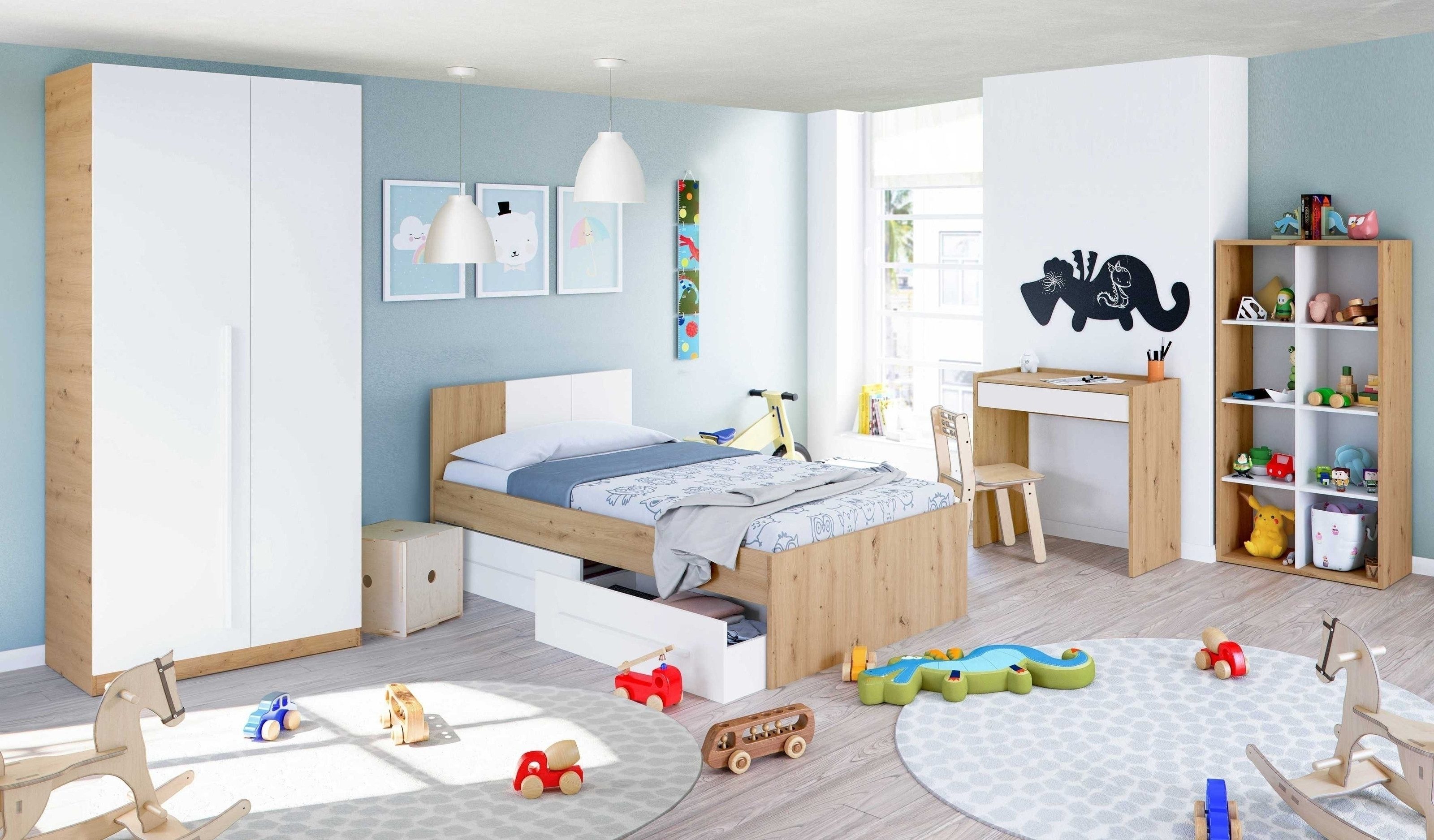 freiraum Jugendzimmer-Set NOA, (Bücherregal), in Nodi-Eiche/Artik-Weiß - 196x77x92 (BxHxT)