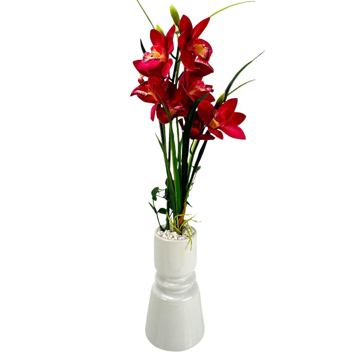 Kunstblume - Kahnorchideen mit pinken Blüten in einer weißen Vase - wie ech günstig online kaufen