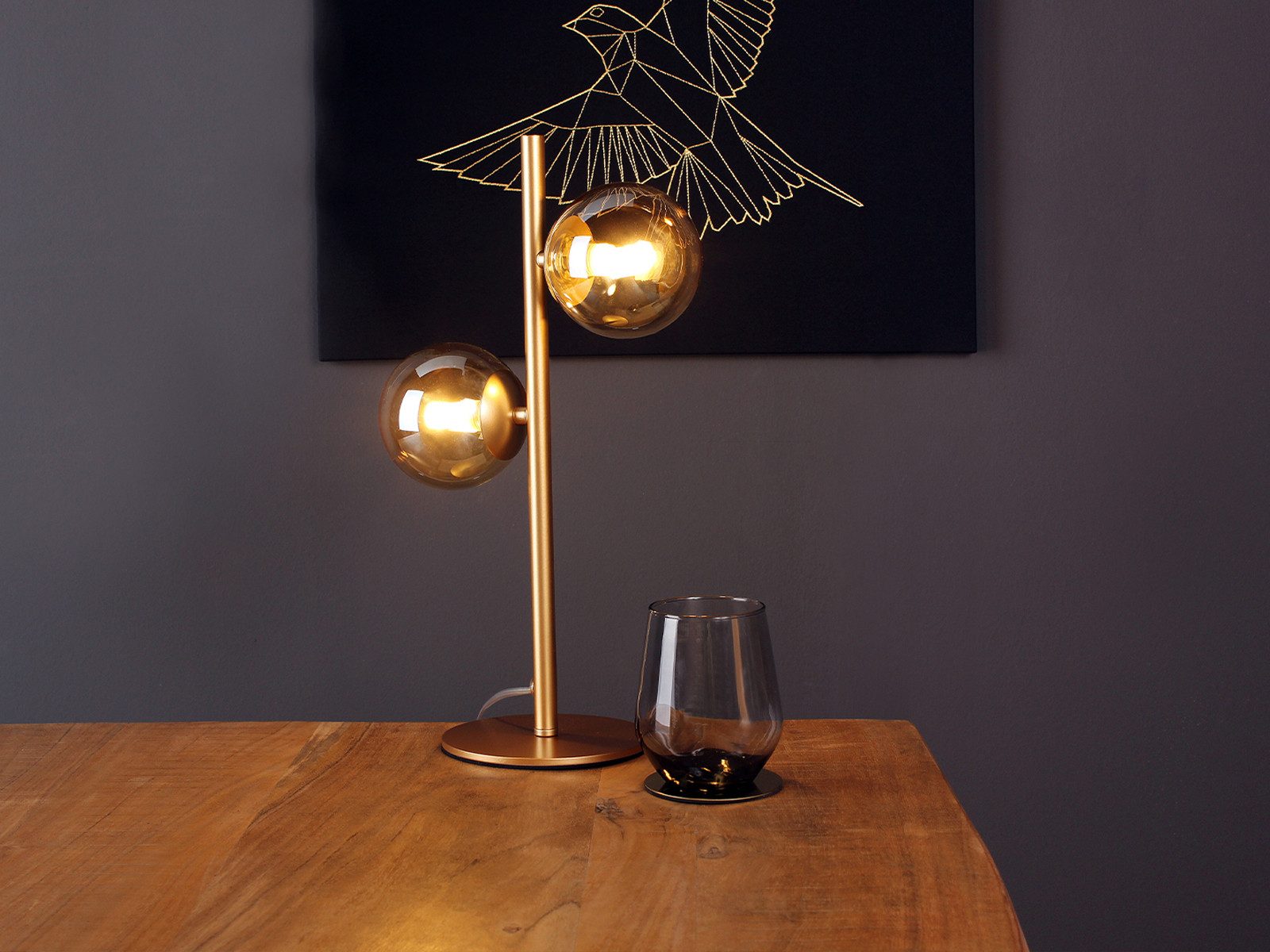 Luce Ambiente Design LED Nachttischlampe mit Glas-Kugeln, Höhe 40cm, Dimmfunktion, LED wechselbar, Warmweiß, ausgefallen-e Tischlampe groß mit G9 Leuchtmitteln in 3 Stufen dimmbar