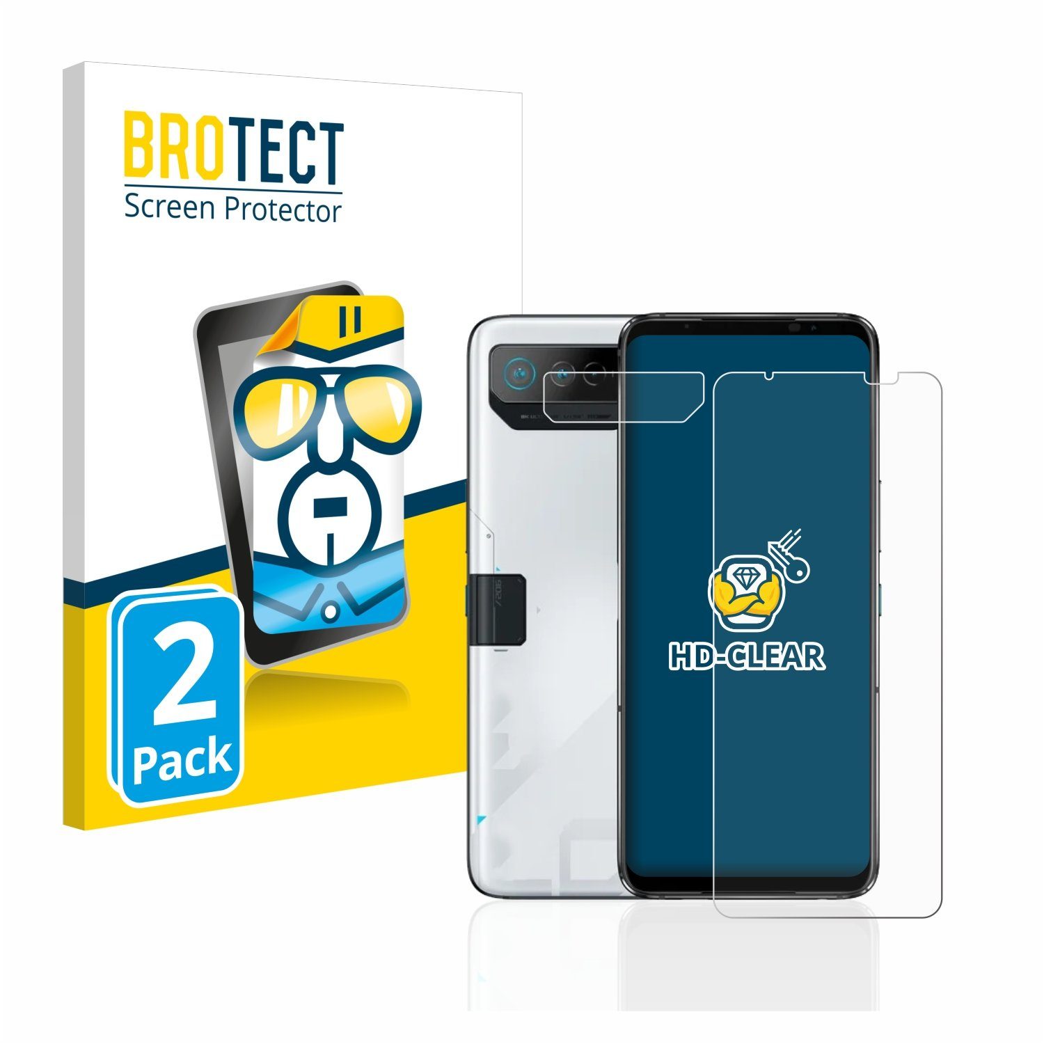 BROTECT Displayschutzfolie Schutzfolie für ASUS ROG Phone 7 (Display+Kamera), 2 Stück, Displayschutz Schutz Folie Klar Transparent