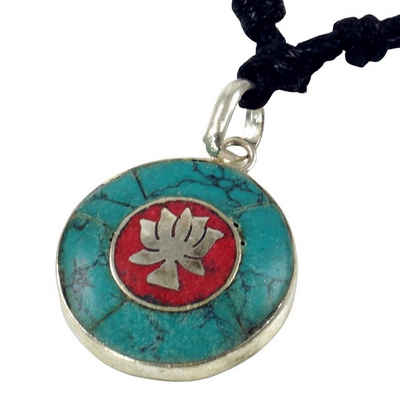 Guru-Shop Perlenkette »Tibetkette, Nepalschmuck, Amulett Türkis Lotus..«