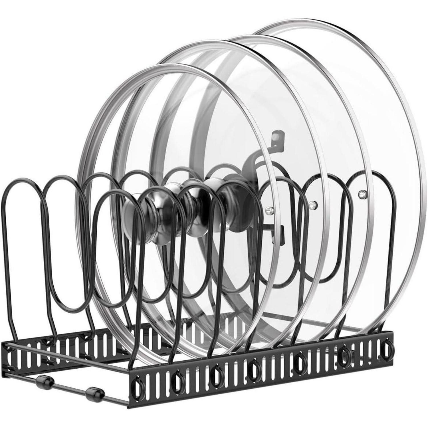LuxusKollektion Küchenregal Pfannenhalter Schublade Topfdeckel Organizer 7 Fächer Schwarz