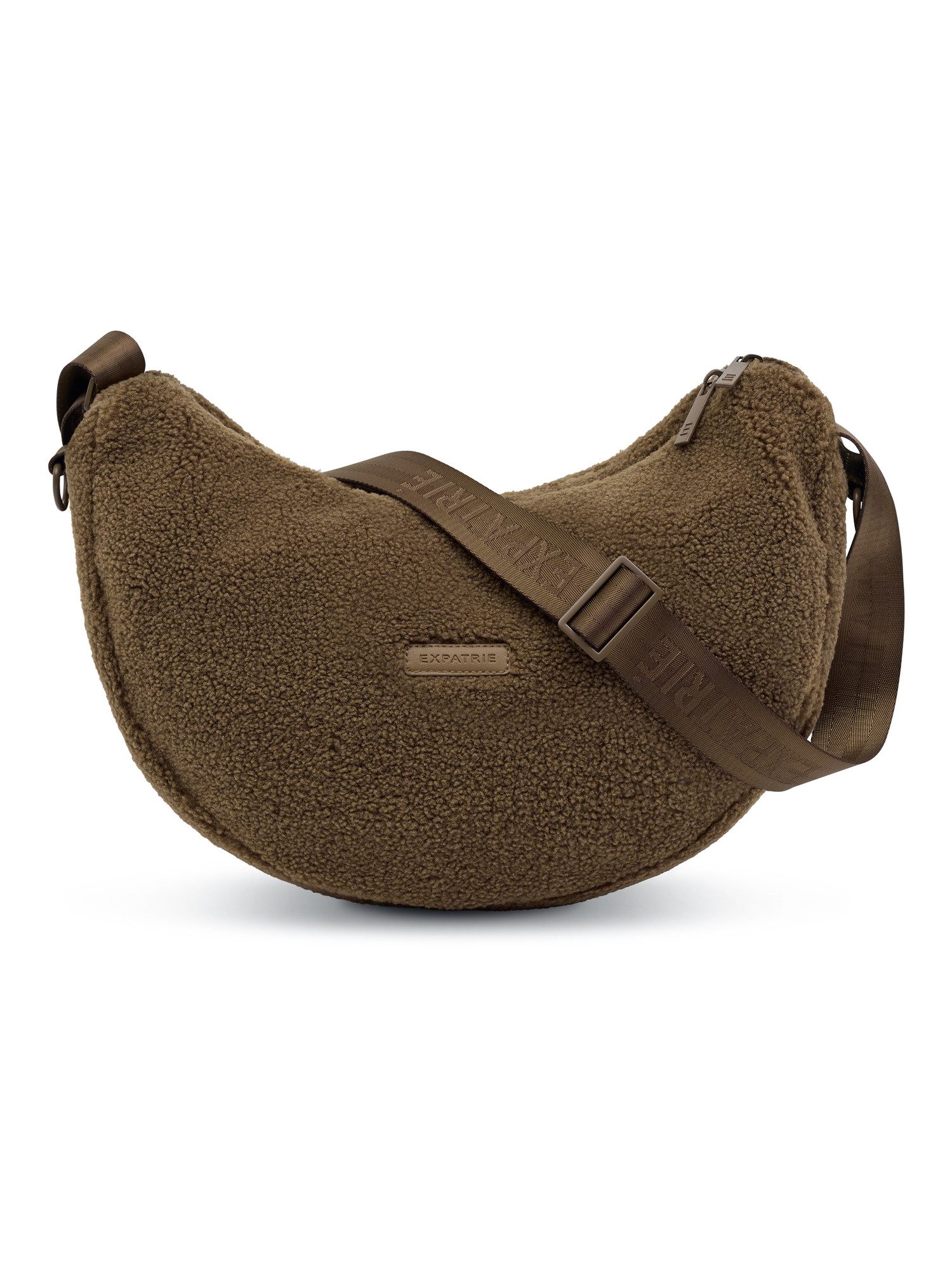 Expatrié Umhängetasche Leni Half Moon Bag, Halbmondtasche aus weichem Teddy Stoff