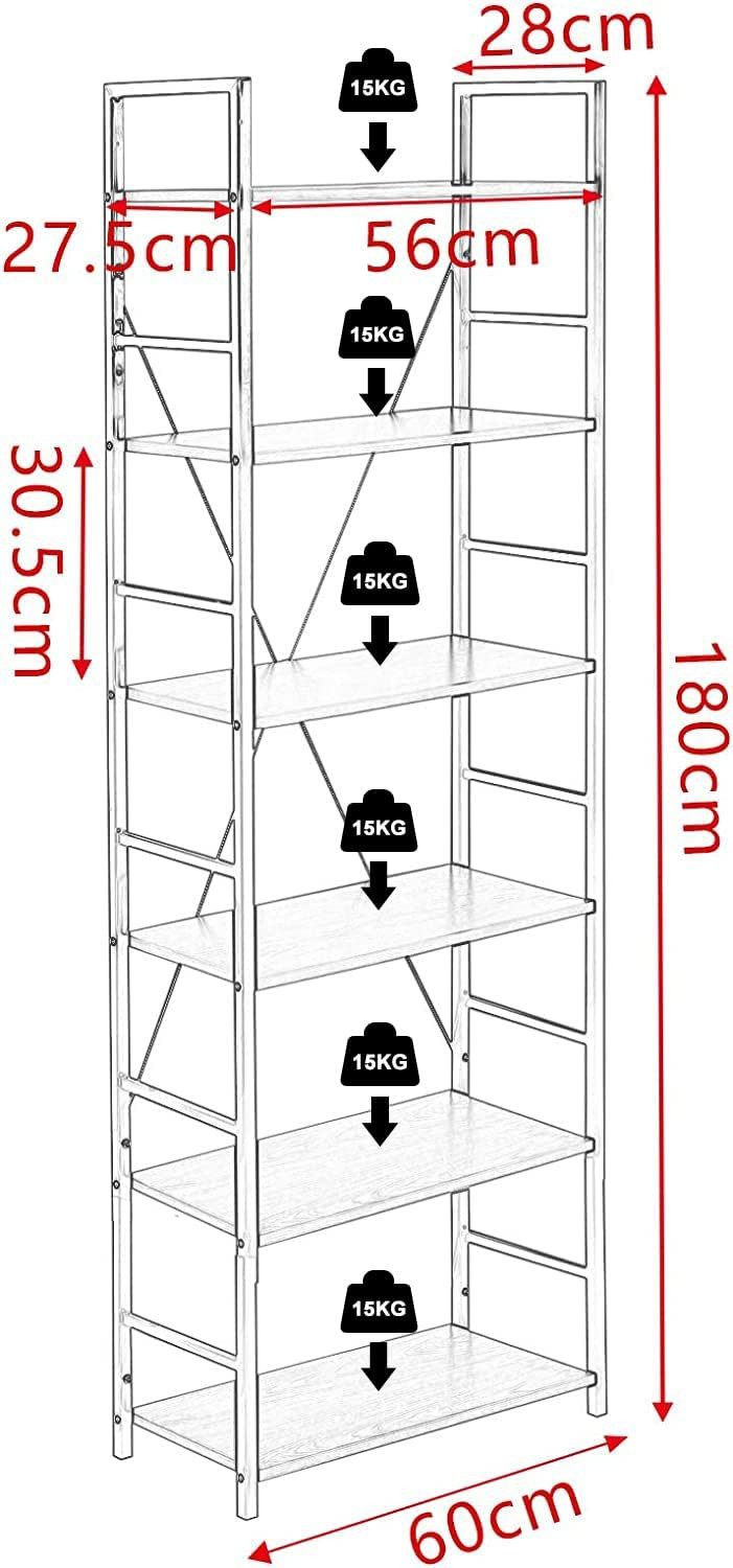 Woltu Standregal, 1-tlg., Hochregal Bücherregal Holz mit 6 Ablagen, Lagerregal 60x180x28 cm