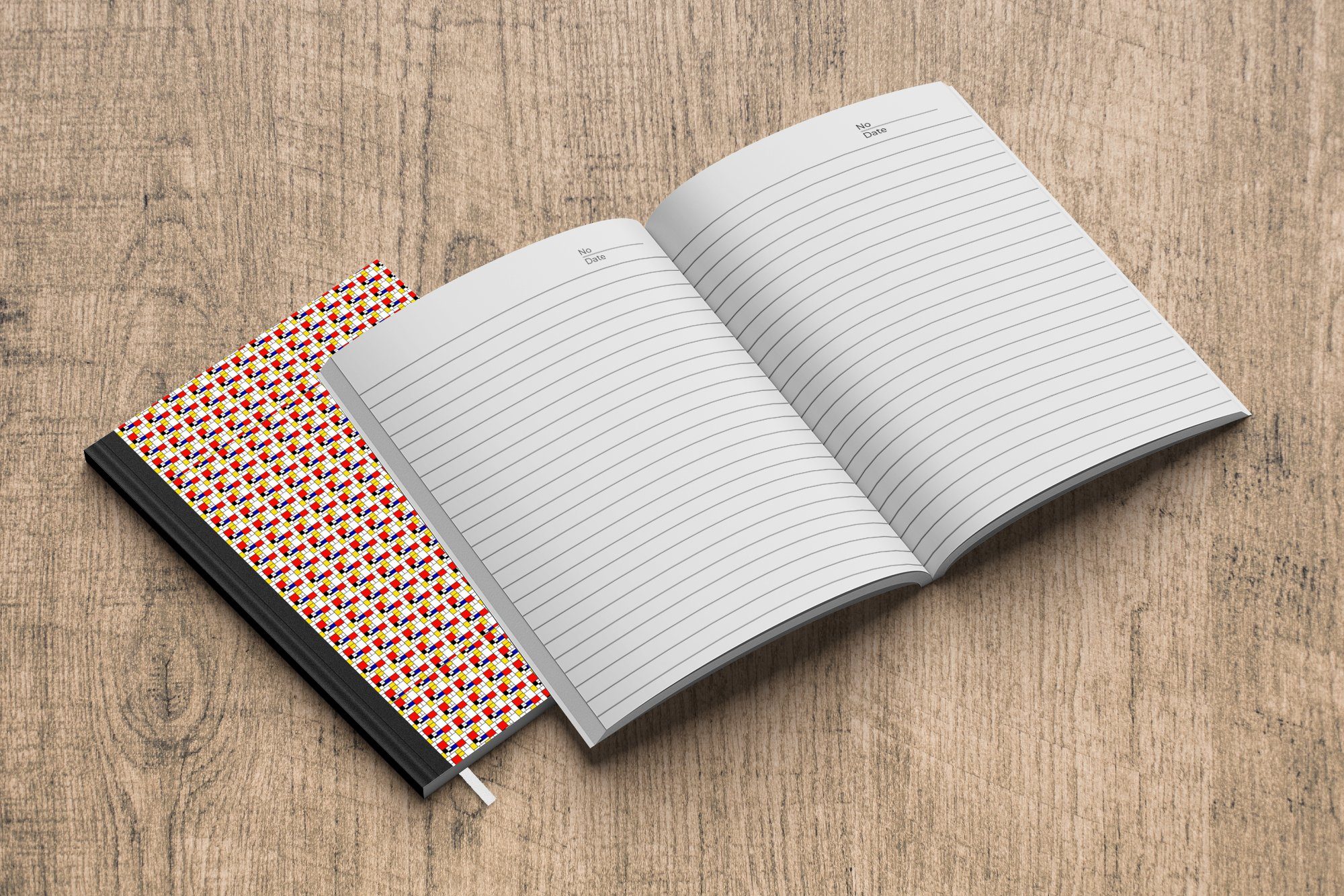 - Notizbuch - 98 - A5, Tagebuch, Journal, Neoplastik MuchoWow Formen Merkzettel, Seiten, Kunst - Mondrian, Notizheft, Muster Haushaltsbuch