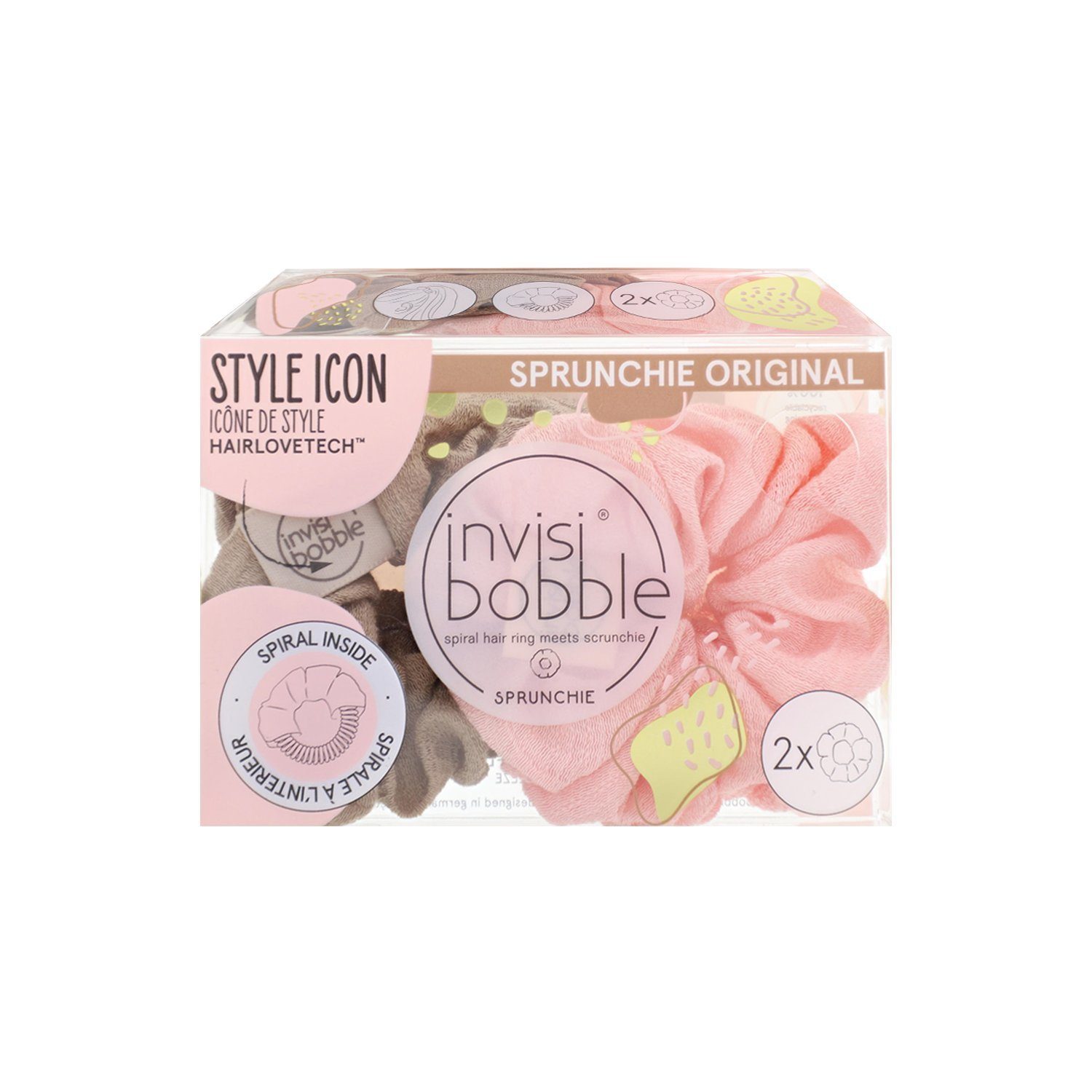 invisibobble Spiral-Haargummi invisibobble Sprunchie Go with Floe Duo Set 2 x Pastell Rosa Braun Haa