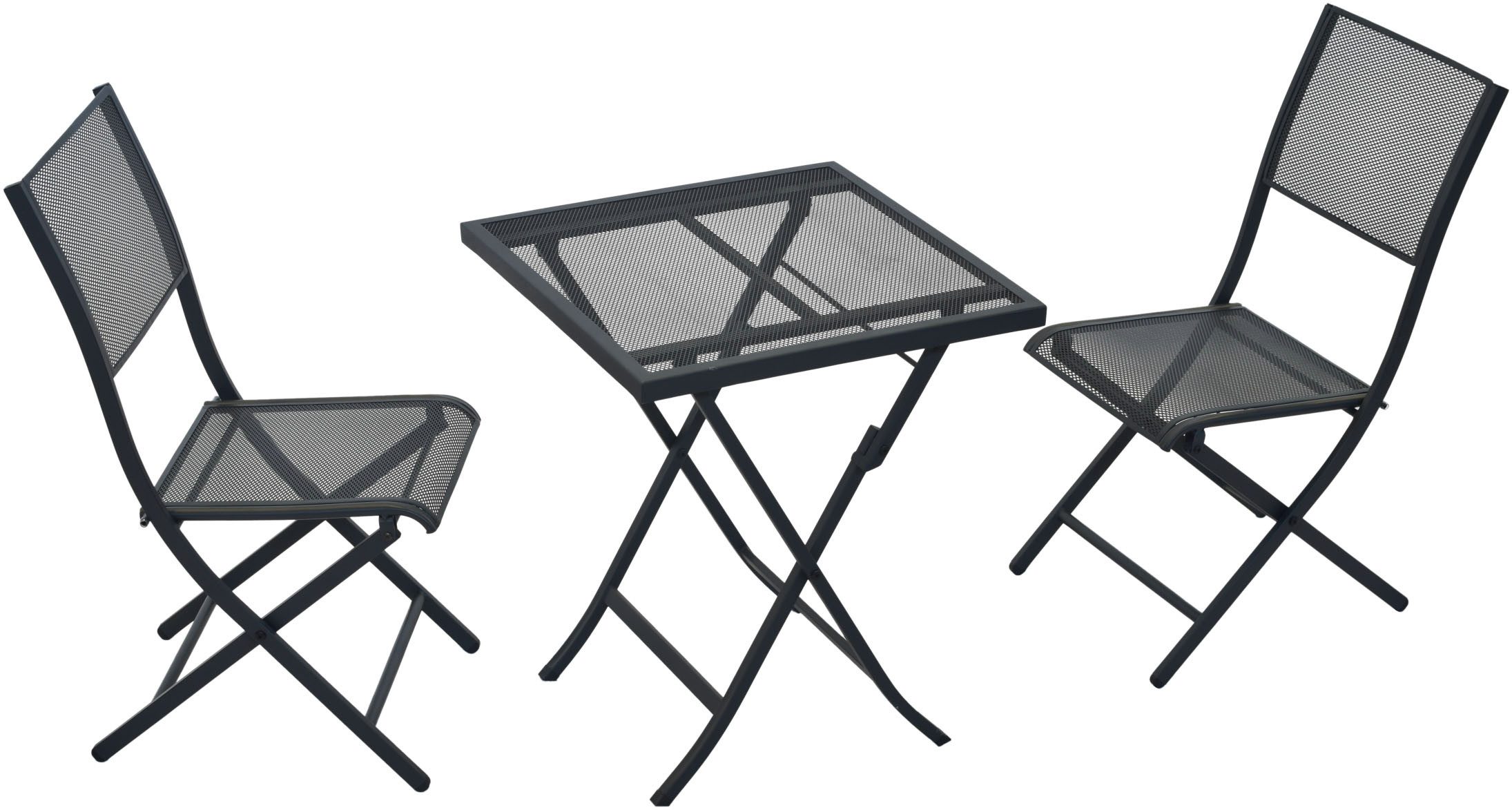 MERXX Garten-Essgruppe »Samos«, (Set, 3-tlg., Pulverbeschichtetes Stahlgestell), Tisch klappbar: LxB: 60x60 cm