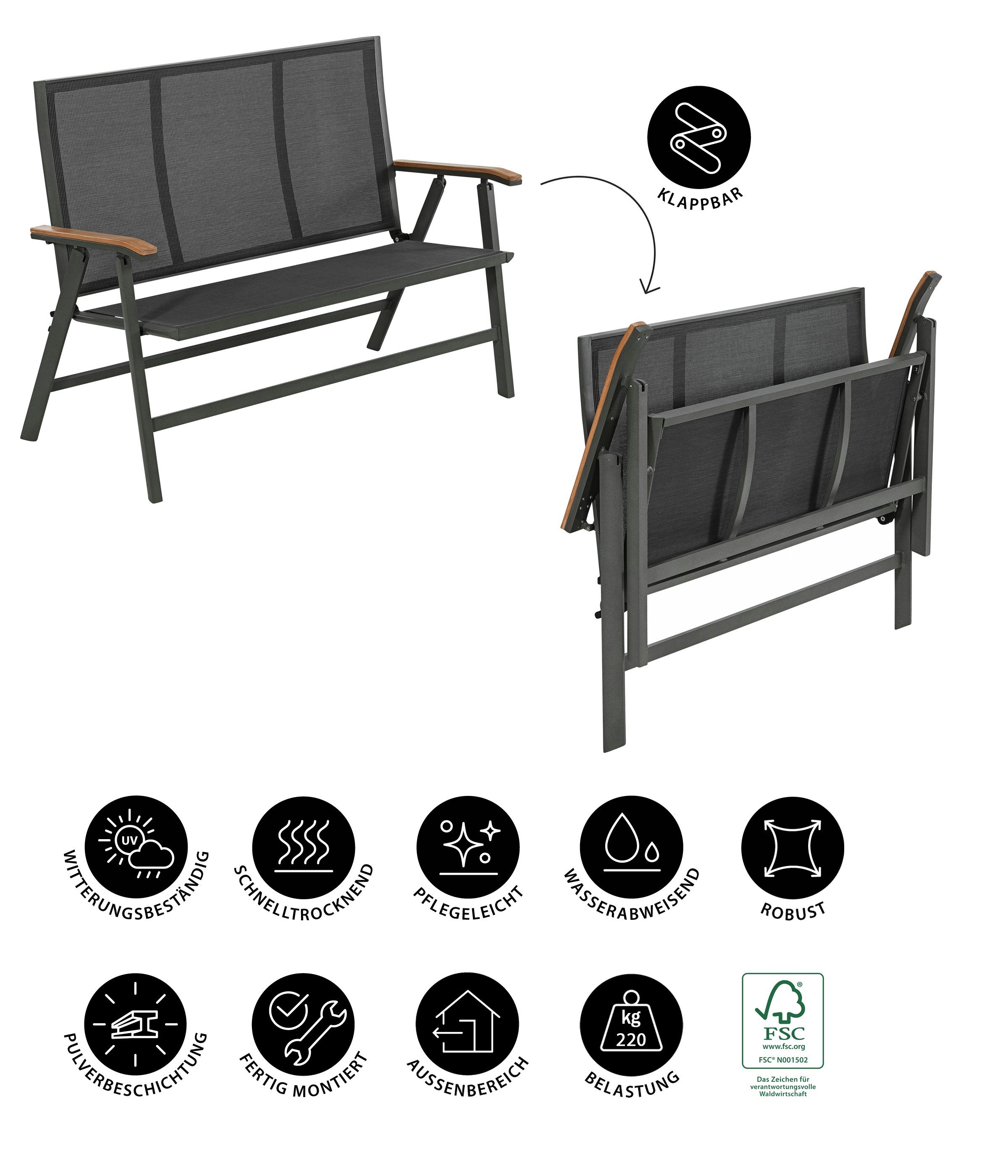 Dehner Gartenbank Klappbank Colmar, 2-Sitzer, 127 günstig online kaufen