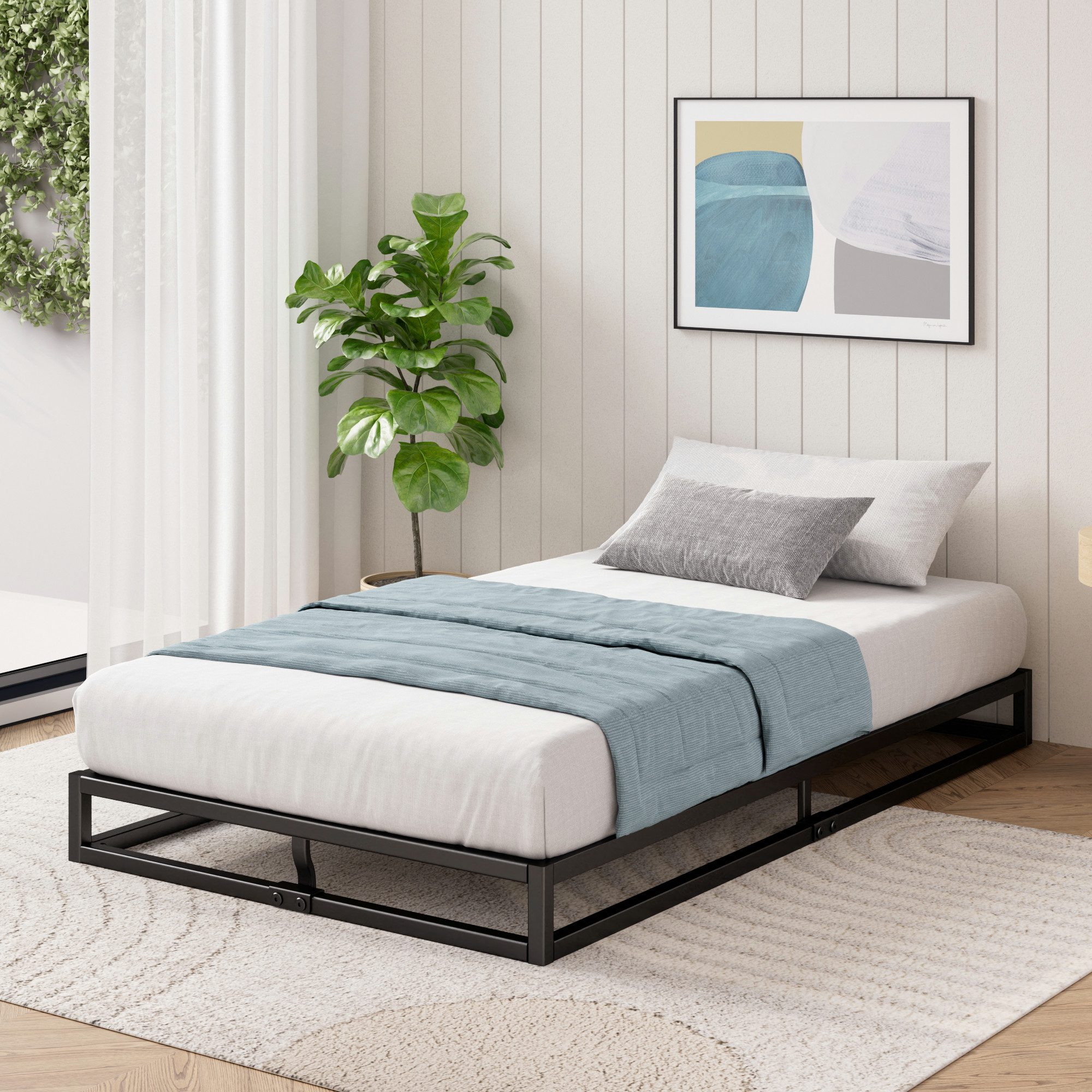 ZINUS Bettgestell Joseph Moderner Bettrahmen mit integriertem Holzlattenrost (Packung, 1-tlg., Doppel/Einzelbett, Schwarz, 90x200 cm), Kinderleichter Aufbau, Robust, EcoFriendly Packaging