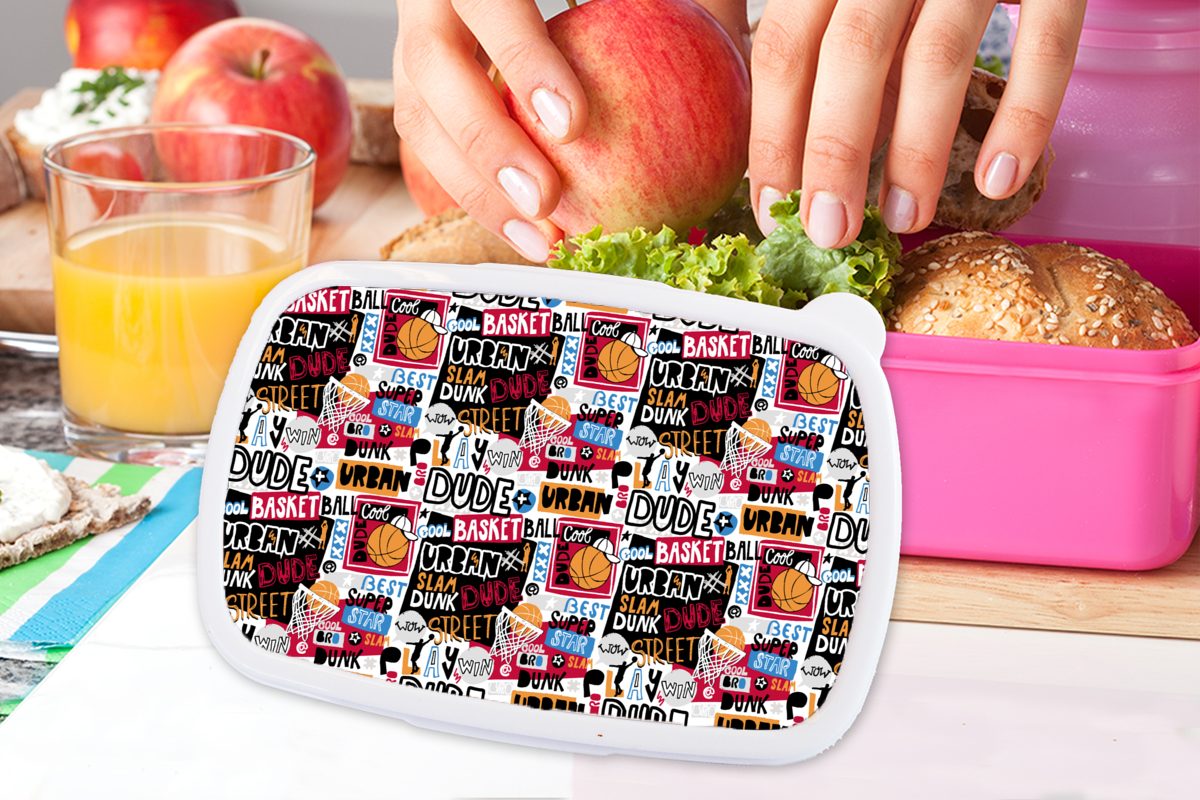 Alphabet, Kunststoff, - Kunststoff Lunchbox Brotdose Muster für MuchoWow - Brotbox Basketball Zitate Mädchen, Erwachsene, rosa (2-tlg), Snackbox, - Kinder,