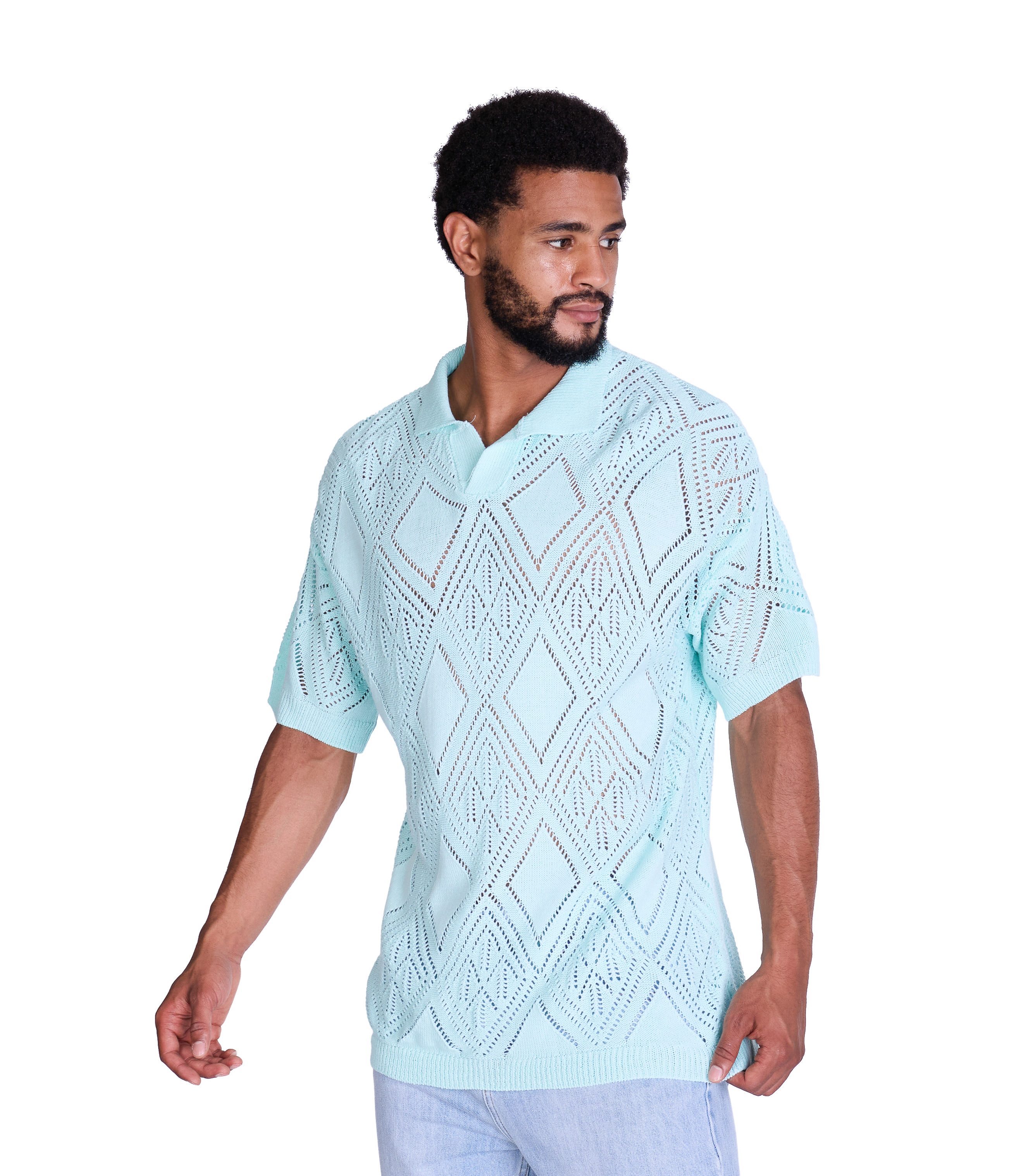 Denim House Poloshirt Lässiges Herren Oversized Sommer Feinstrick Poloshirt Mint M