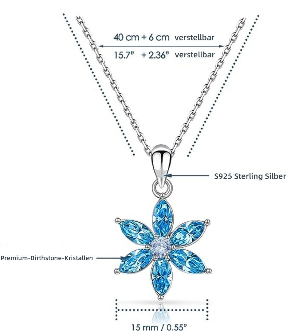 WISHDOR Kette mit Anhänger Kette Halsketten Jubiläum Freundin Sterling Schmuck Blume Geburtsstein Valentinstag Halskette mit (allergiefreies Halsband Silber S925 Damen Mama), Anhängerkette Weihnacht Birthstone Geburtstag mit Frauen Anhänger Muttertag Edelstein Geschenkbox, Kristallen Geschenk Mädchen Hochzeit