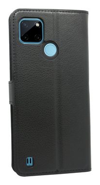 cofi1453 Handyhülle Buch Tasche Schutzhülle für Realme C25Y schwarz 6,5 Zoll, Kunstleder Schutzhülle Handy Wallet Case Cover mit Kartenfächern, Standfunktion