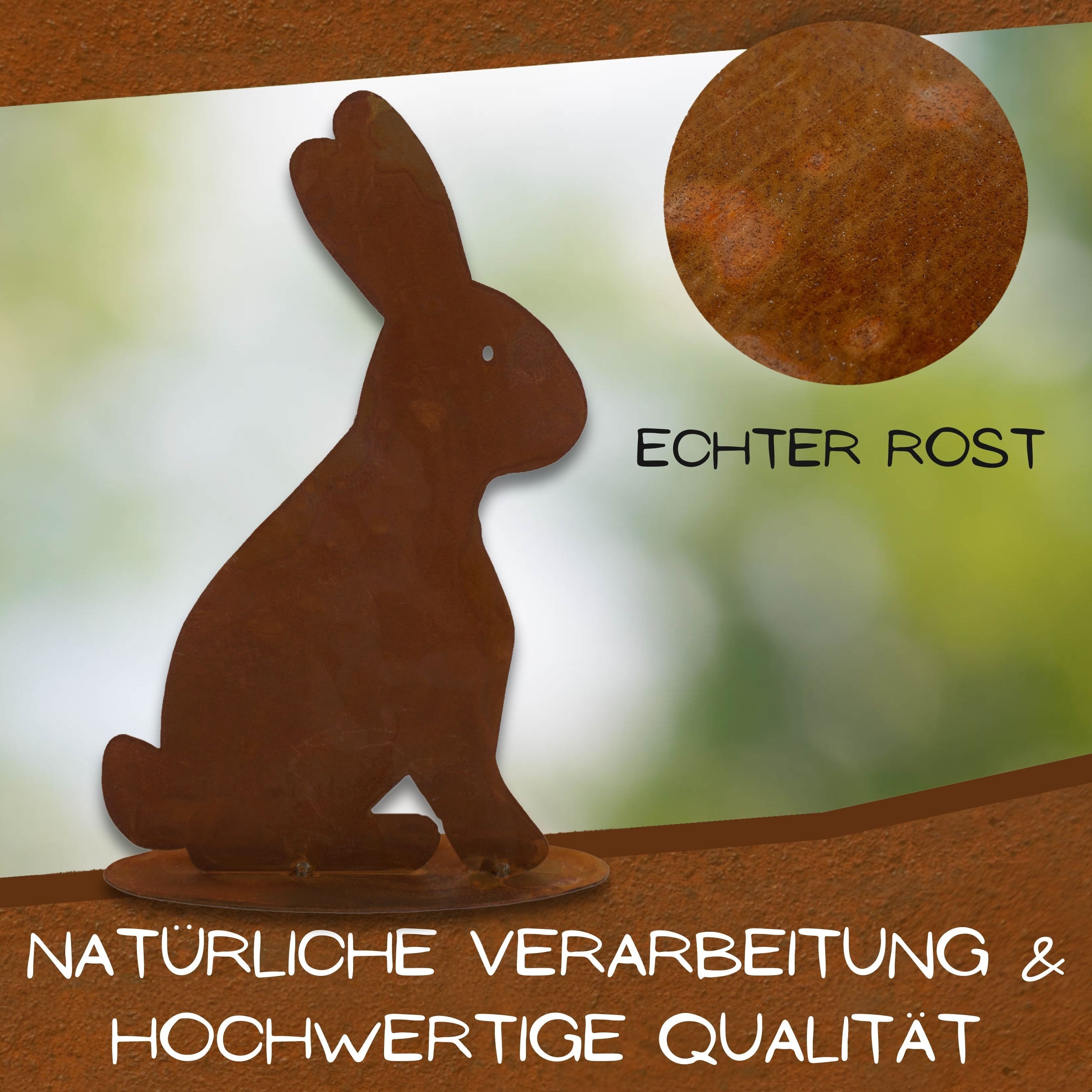 Rostikal Gartenfigur Osterdeko Figur Hase Ostern Frühling, echer Rost
