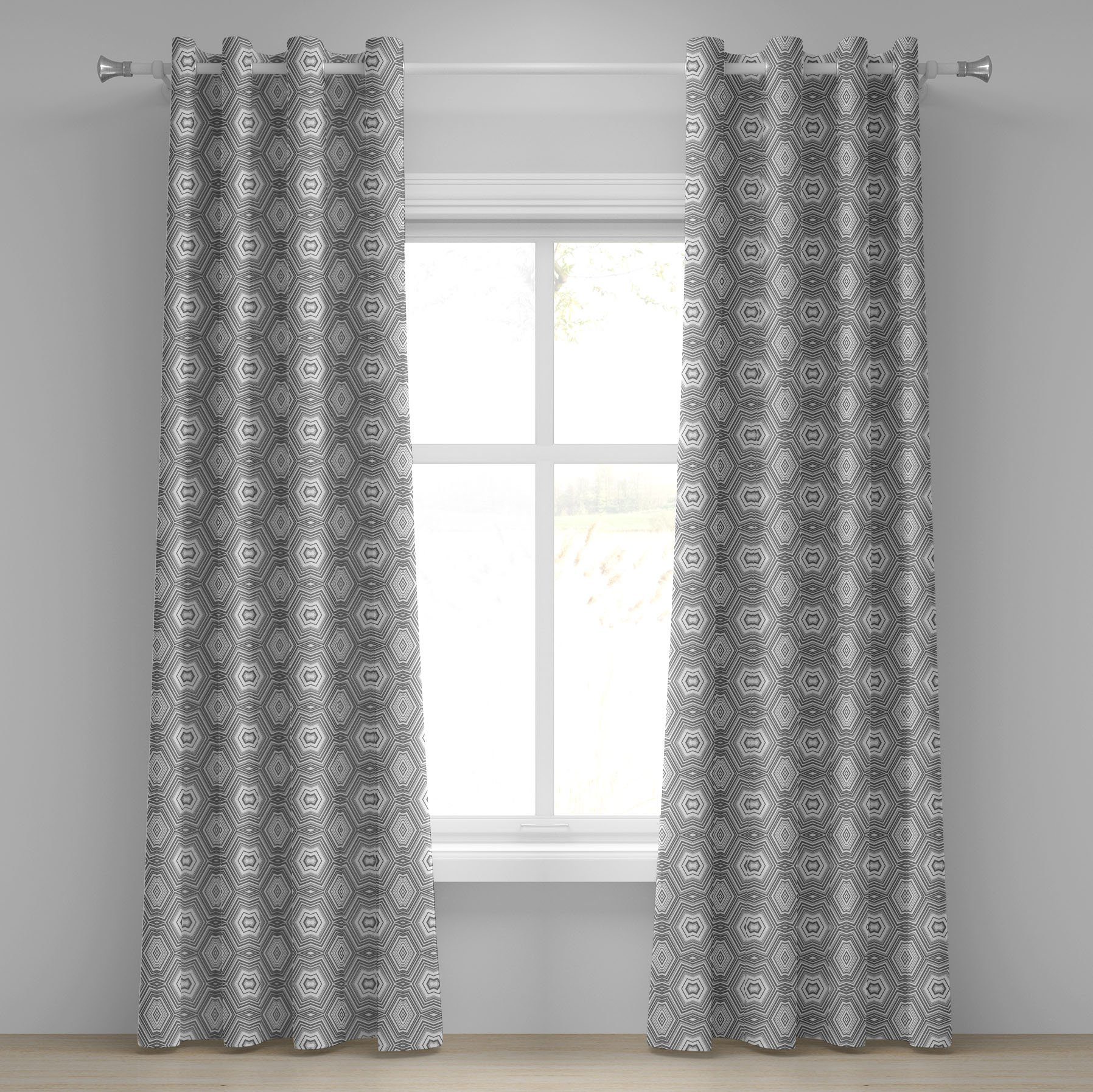 Gardine Dekorative 2-Panel-Fenstervorhänge für Schlafzimmer Wohnzimmer, Abakuhaus, Grau Graustufen- Abstrakte Formen Kunst