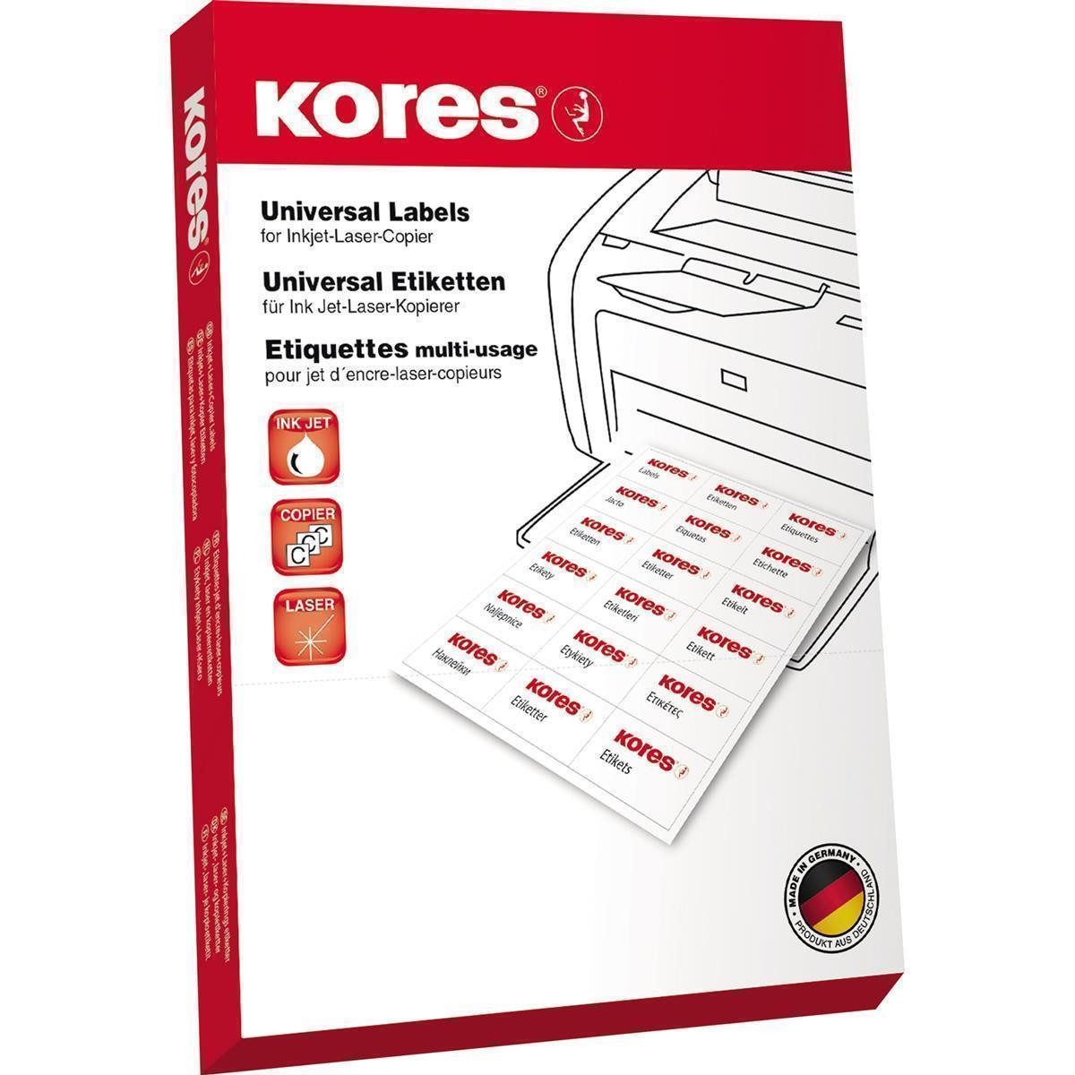 KORES Etikett Kores Universal-Etiketten, 105 x 37 mm, gelb, 100 Blatt