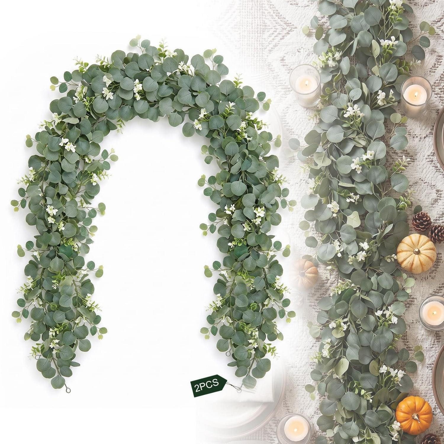 Kunstgirlande Eukalyptus Girlande künstlich 1.8m 2Stück, LuxusKollektion, Höhe 28.3 cm