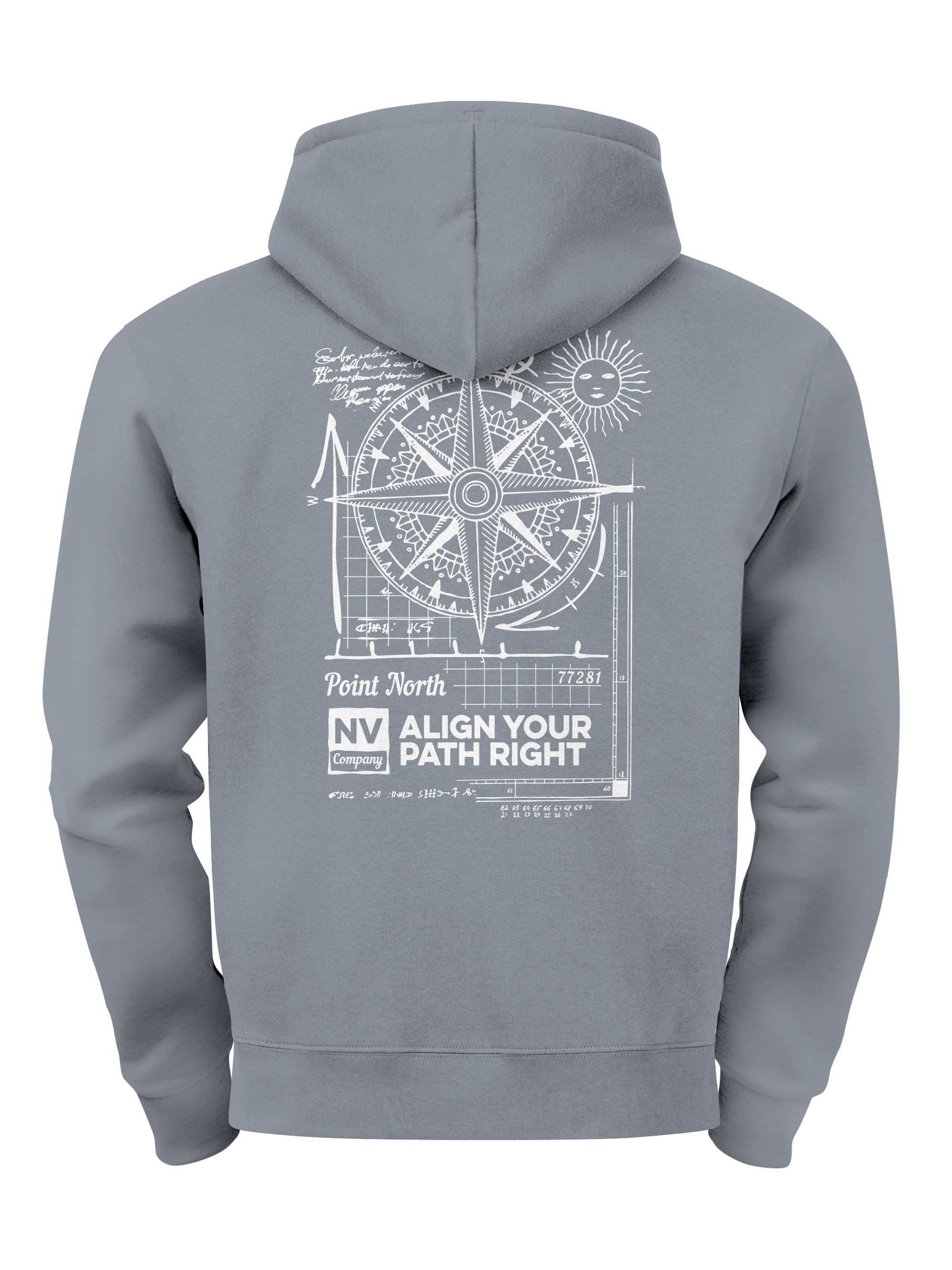 Hoodie Herren Hoodie Kompass Motiv Backprint, Neverless Point North