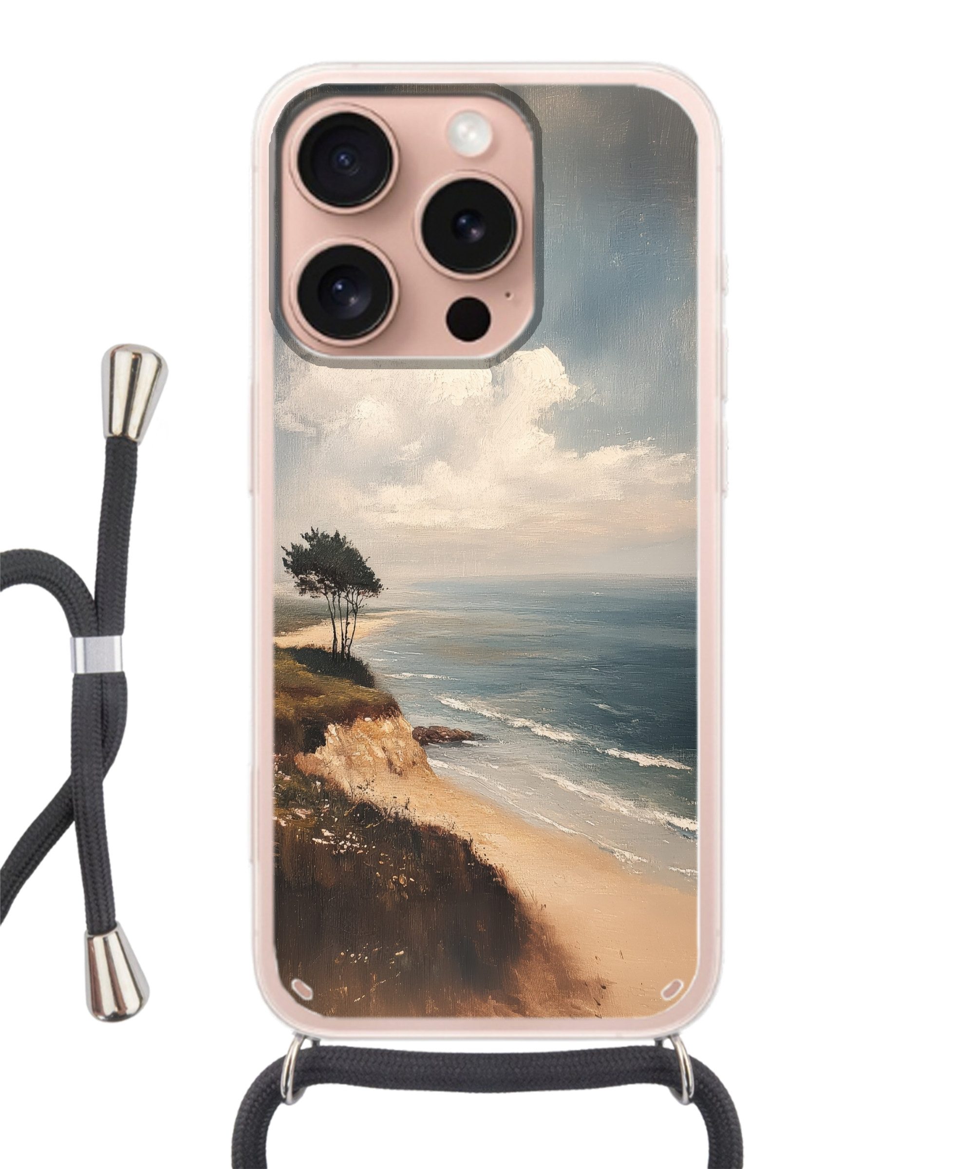 MuchoWow Handyhülle für Apple iPhone 16 Pro Klippe - Meer - Baum, Tragbare Handyhüllen mit Kette zum umhängen, Handykette Handyband